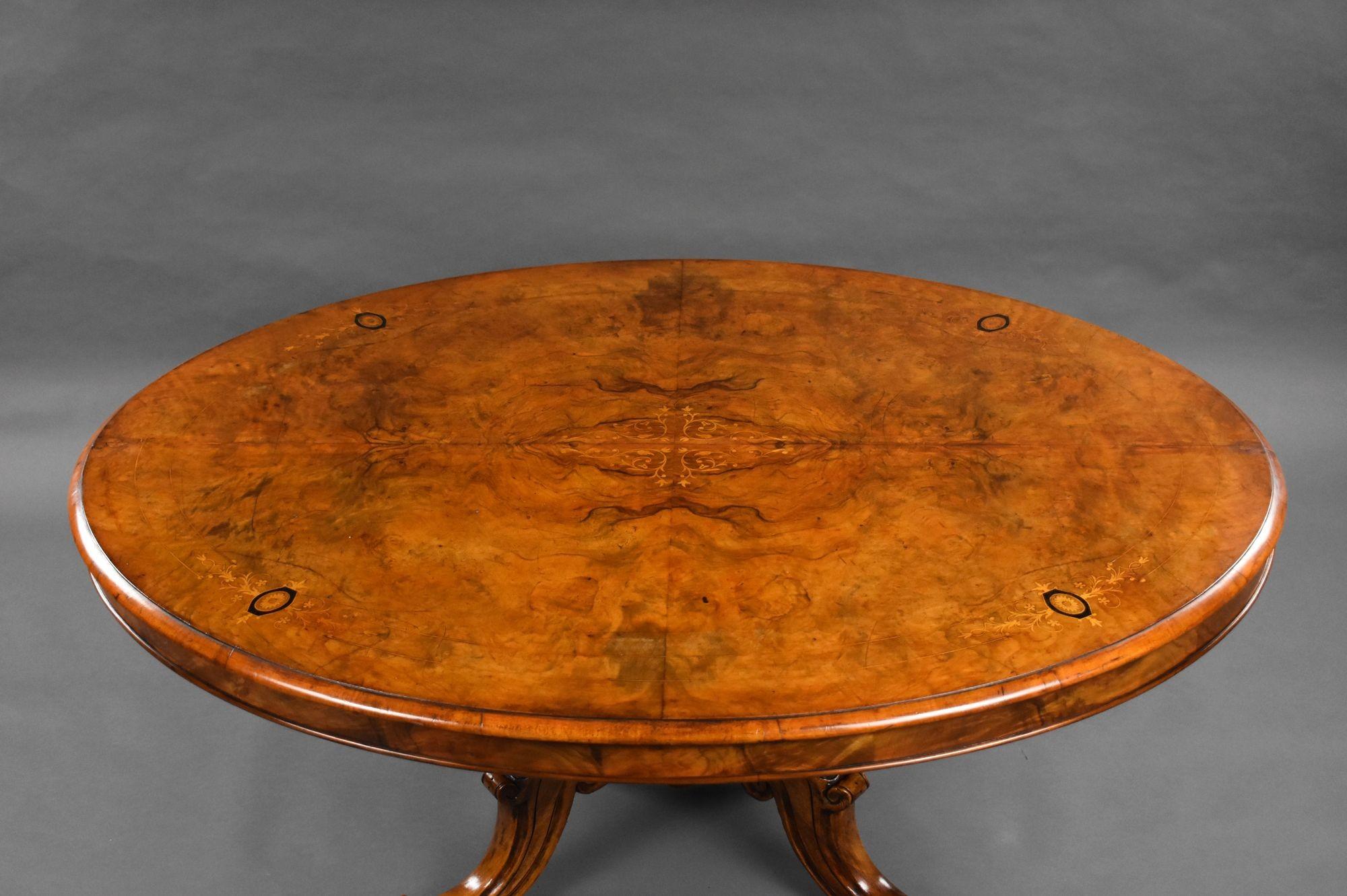 19th Century Victorian Burr Walnut Inlaid Oval Coffee Table