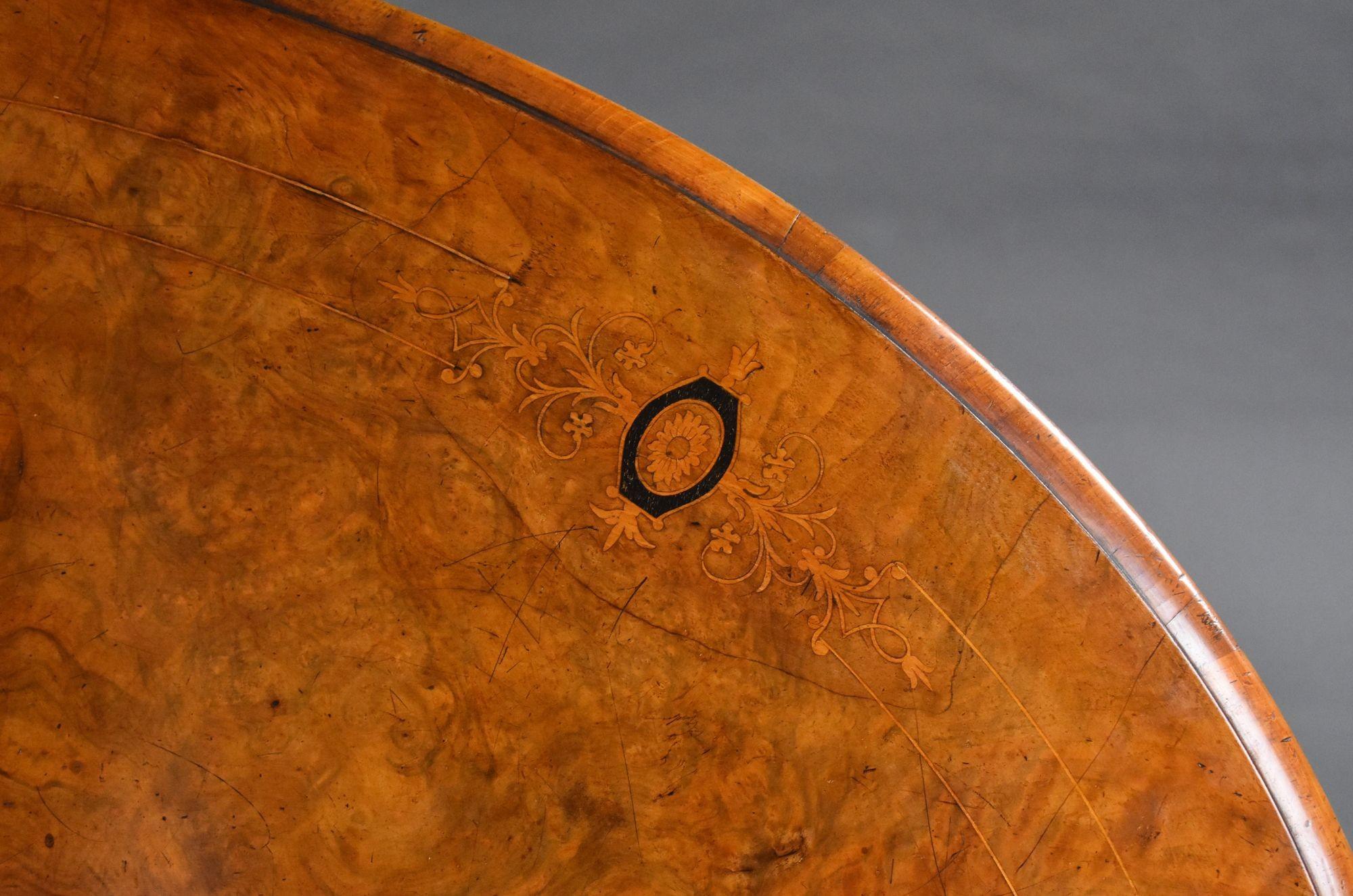 Victorian Burr Walnut Inlaid Oval Coffee Table 1
