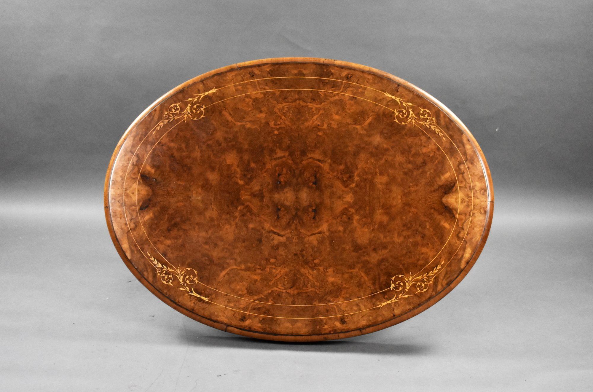 19th Century Victorian Burr Walnut Inlaid Oval Coffee Table