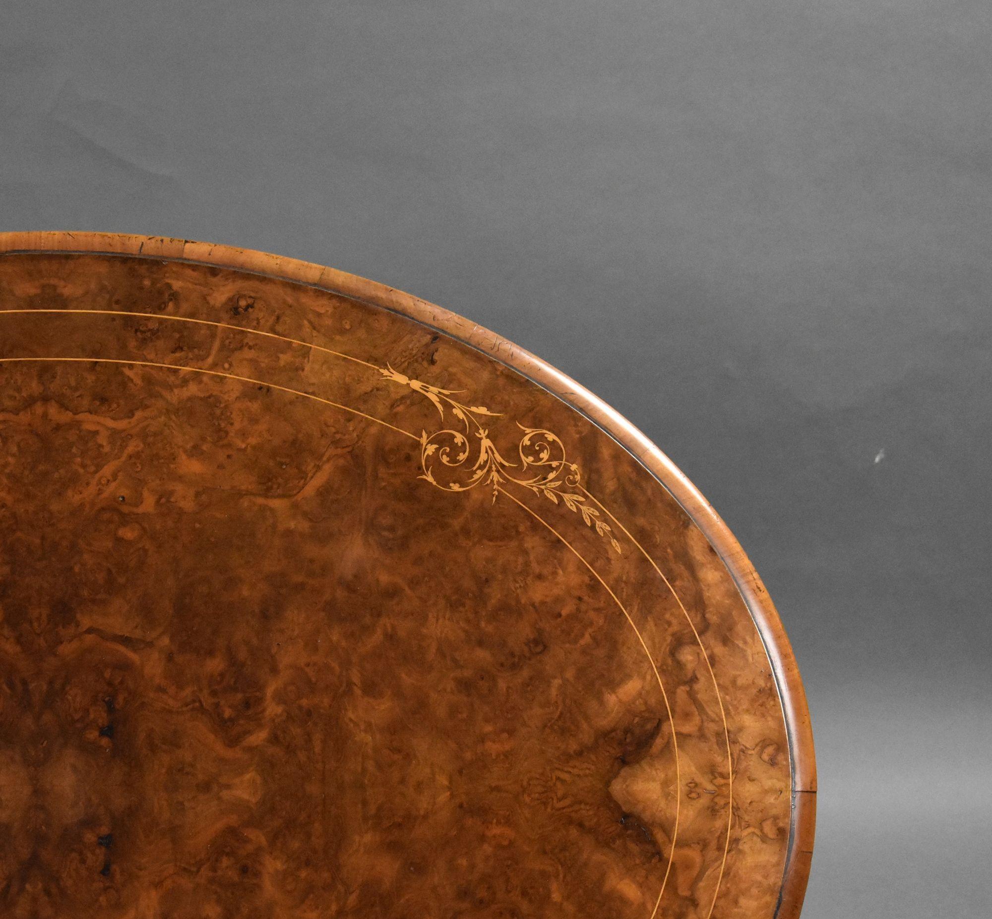 Victorian Burr Walnut Inlaid Oval Coffee Table 1
