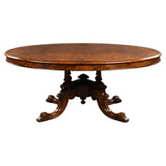 Antique Victorian Burr Walnut Inlaid Oval Coffee Table