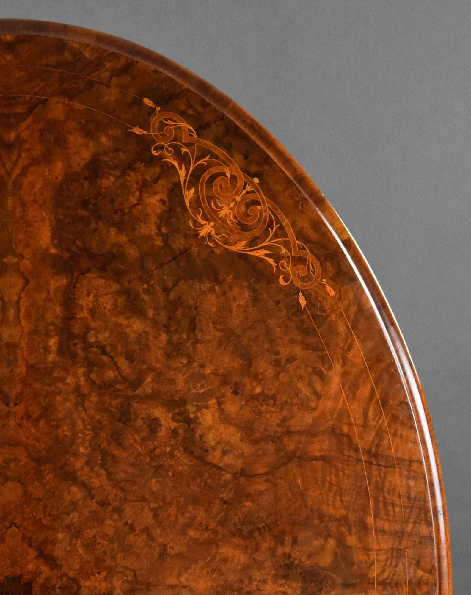 19th Century Victorian Burr Walnut Inlaid Oval Loo Table