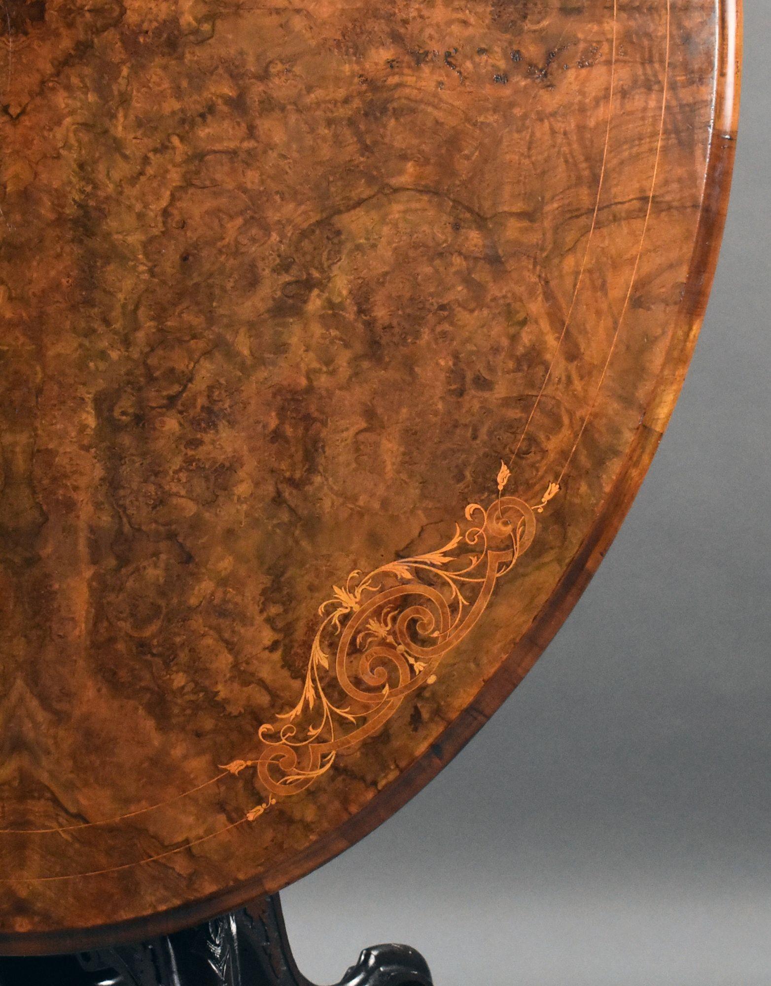 Victorian Burr Walnut Inlaid Oval Loo Table 1