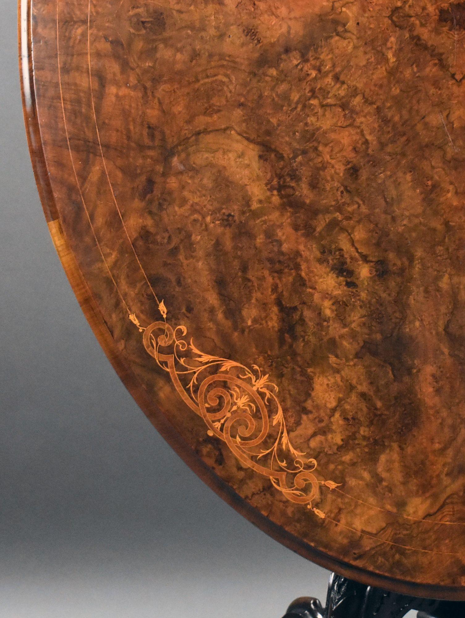 Victorian Burr Walnut Inlaid Oval Loo Table 2