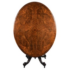Victorian Burr Walnut Inlaid Oval Loo Table