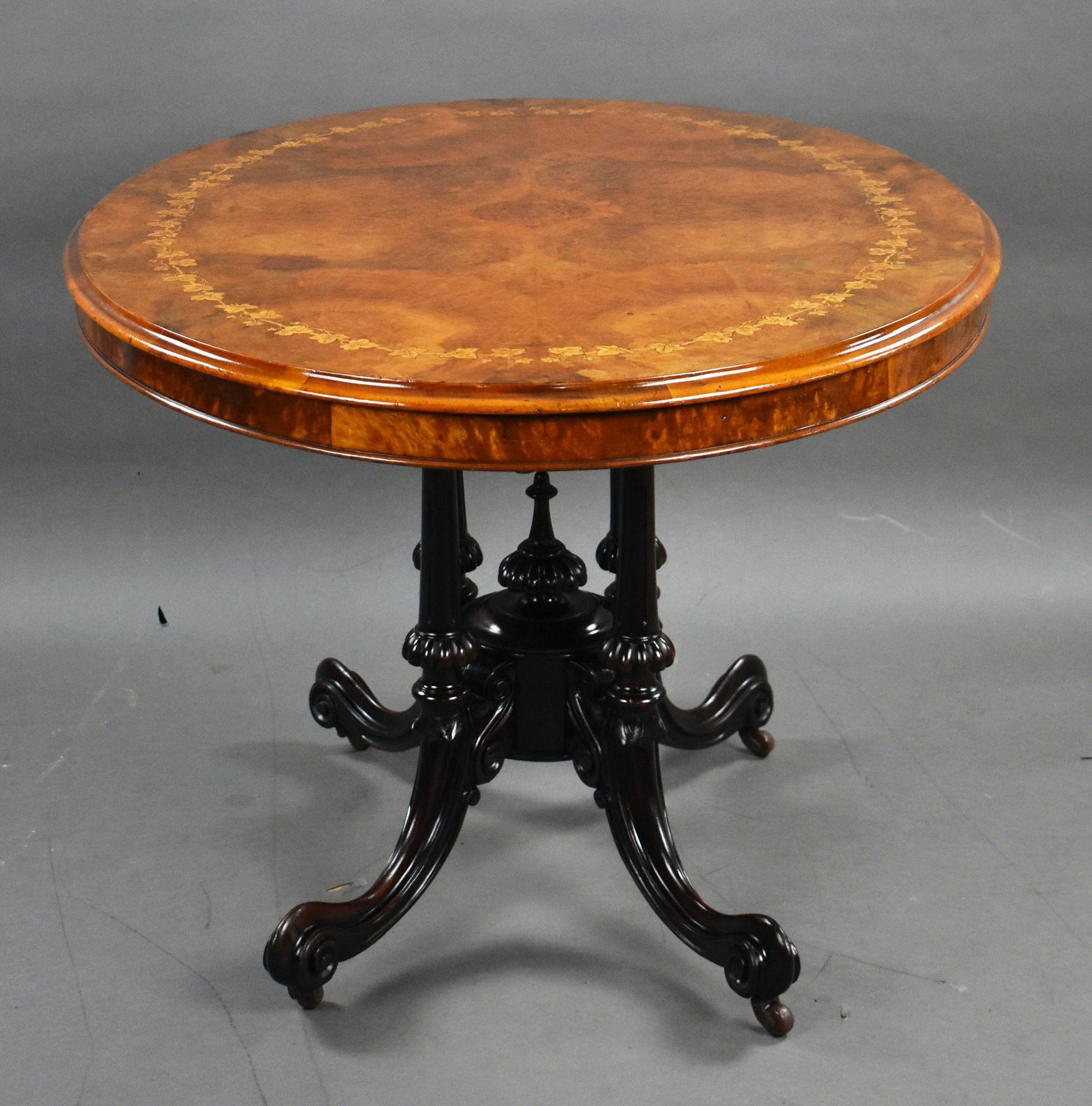 Victorian Burr Walnut Inlaid Oval Loo Table In Good Condition In Chelmsford, Essex