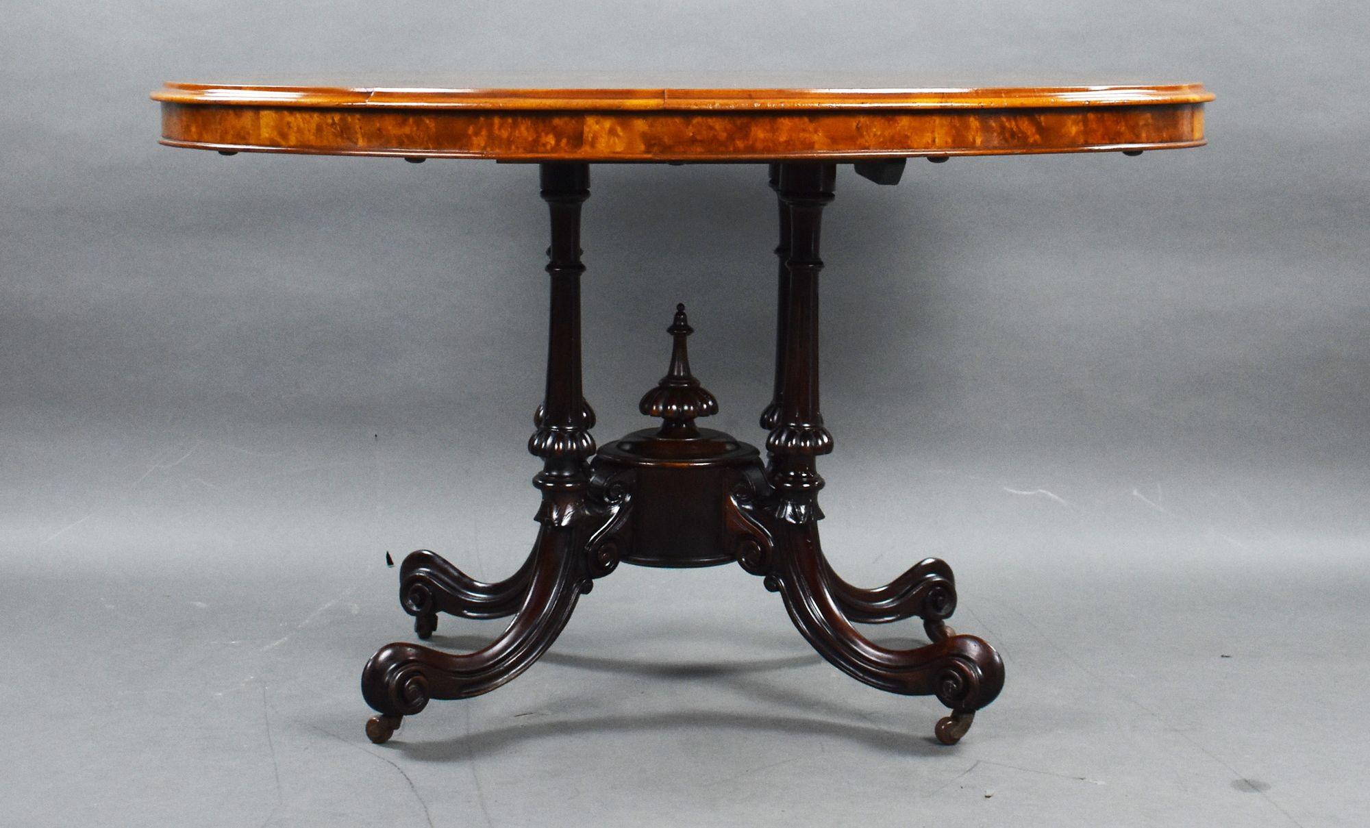 19th Century Victorian Burr Walnut Inlaid Oval Loo Table