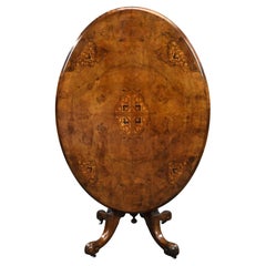 Victorian Burr Walnut Inlaid Oval Loo Table