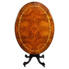 Victorian Burr Walnut Inlaid Oval Loo Table