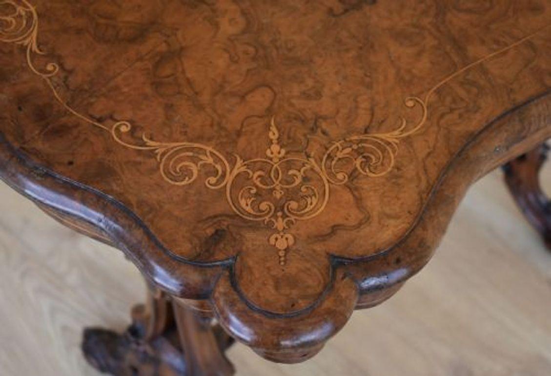 Victorian Burr Walnut Inlaid Table For Sale 5