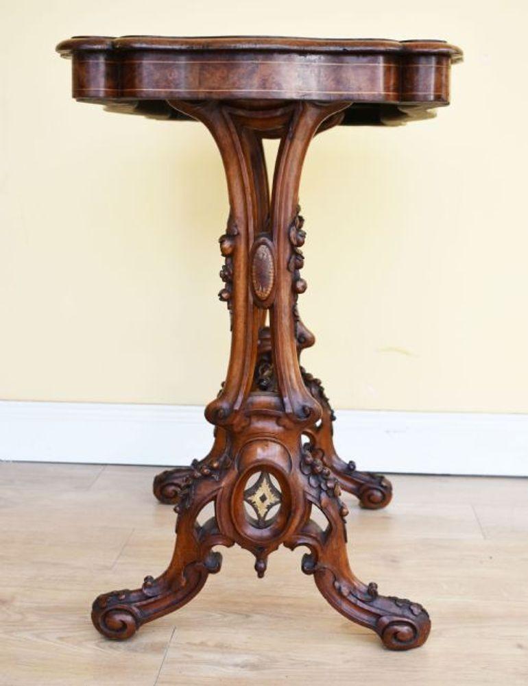 Victorian Burr Walnut Inlaid Table For Sale 1