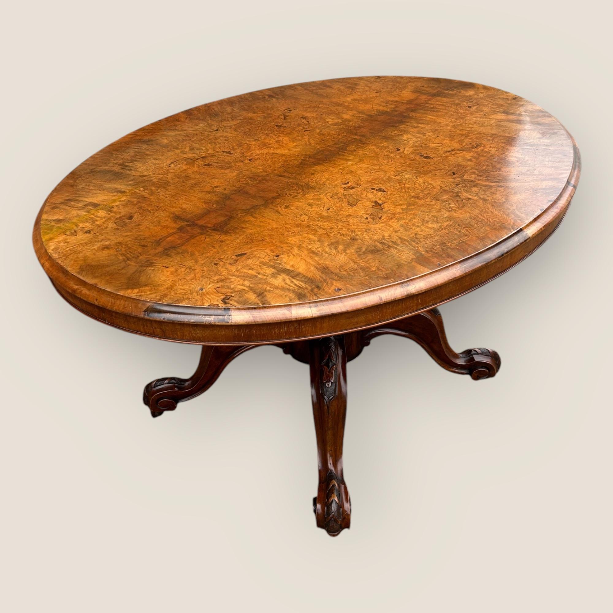 British Victorian Burr Walnut Loo Table For Sale