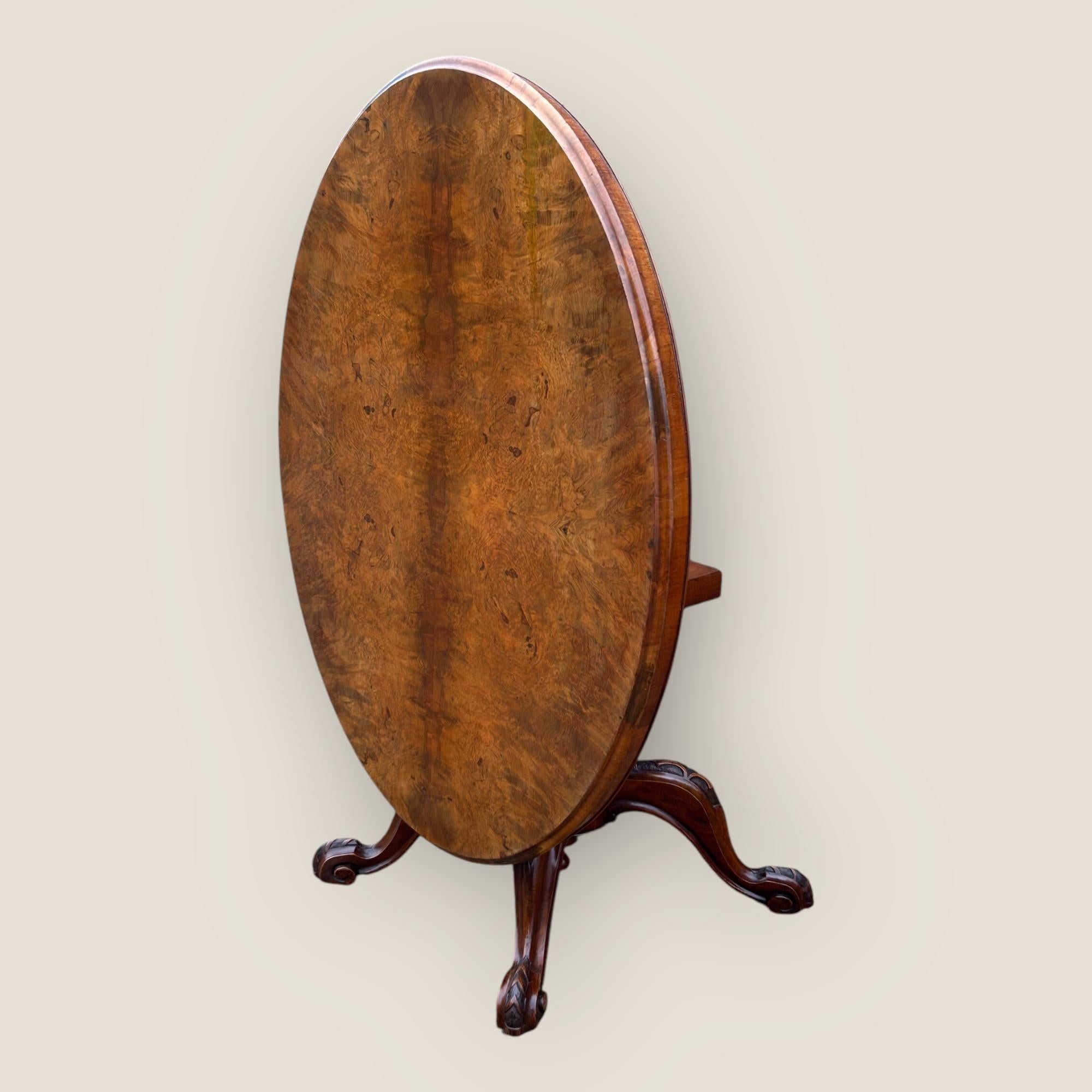Carved Victorian Burr Walnut Loo Table For Sale
