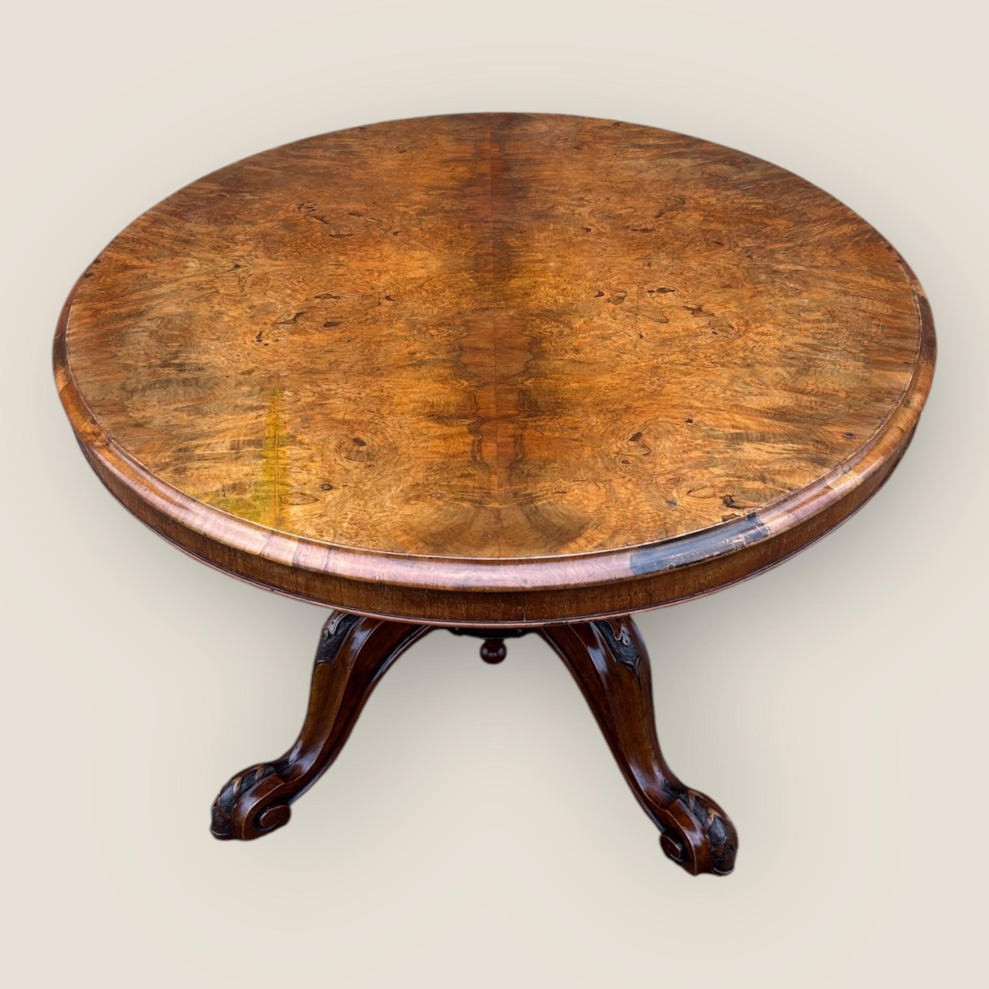 Victorian Burr Walnut Loo Table For Sale 1