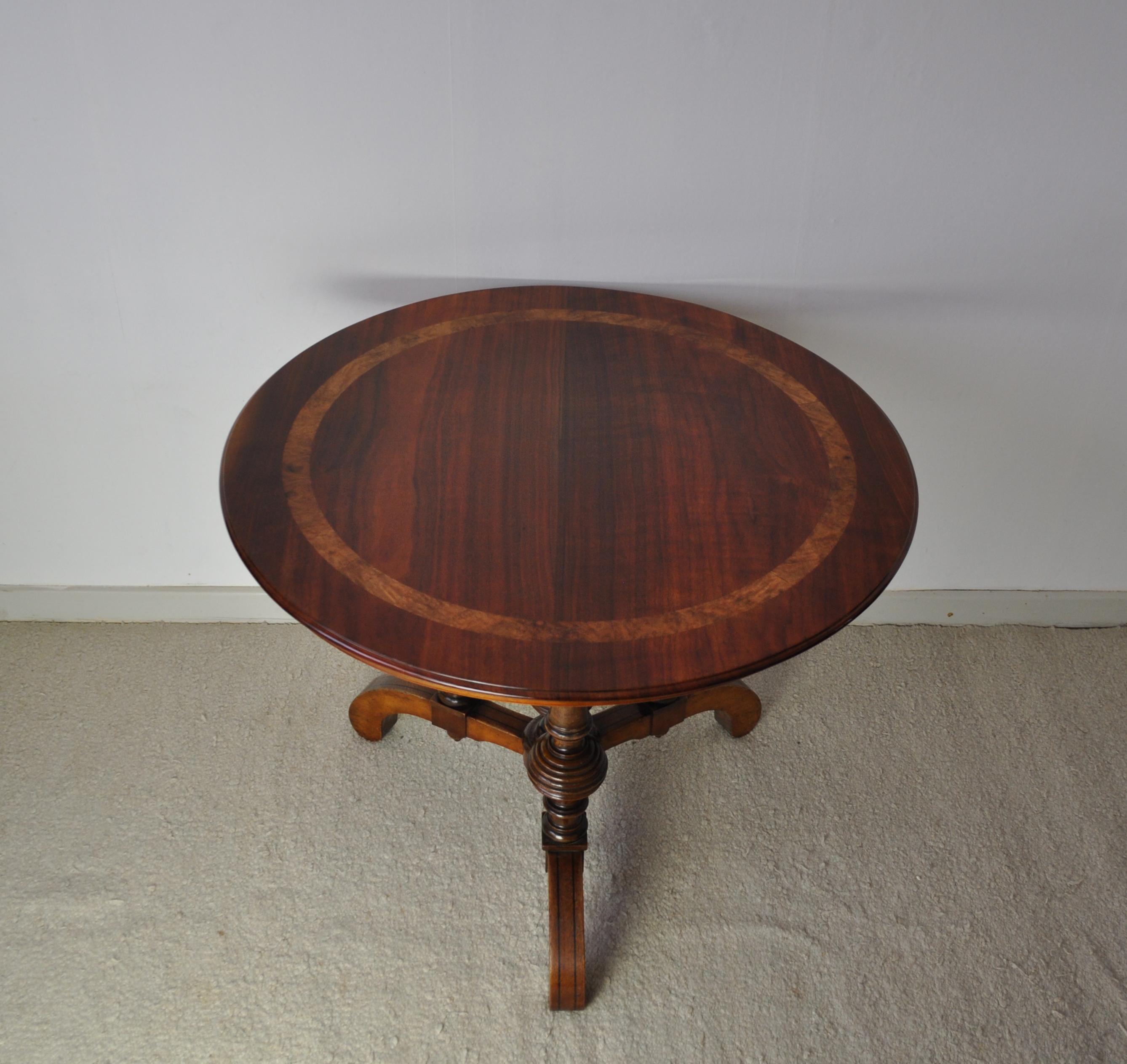 Danish Victorian Burr Walnut, Mahogany and Ebony Circular Centre Table For Sale