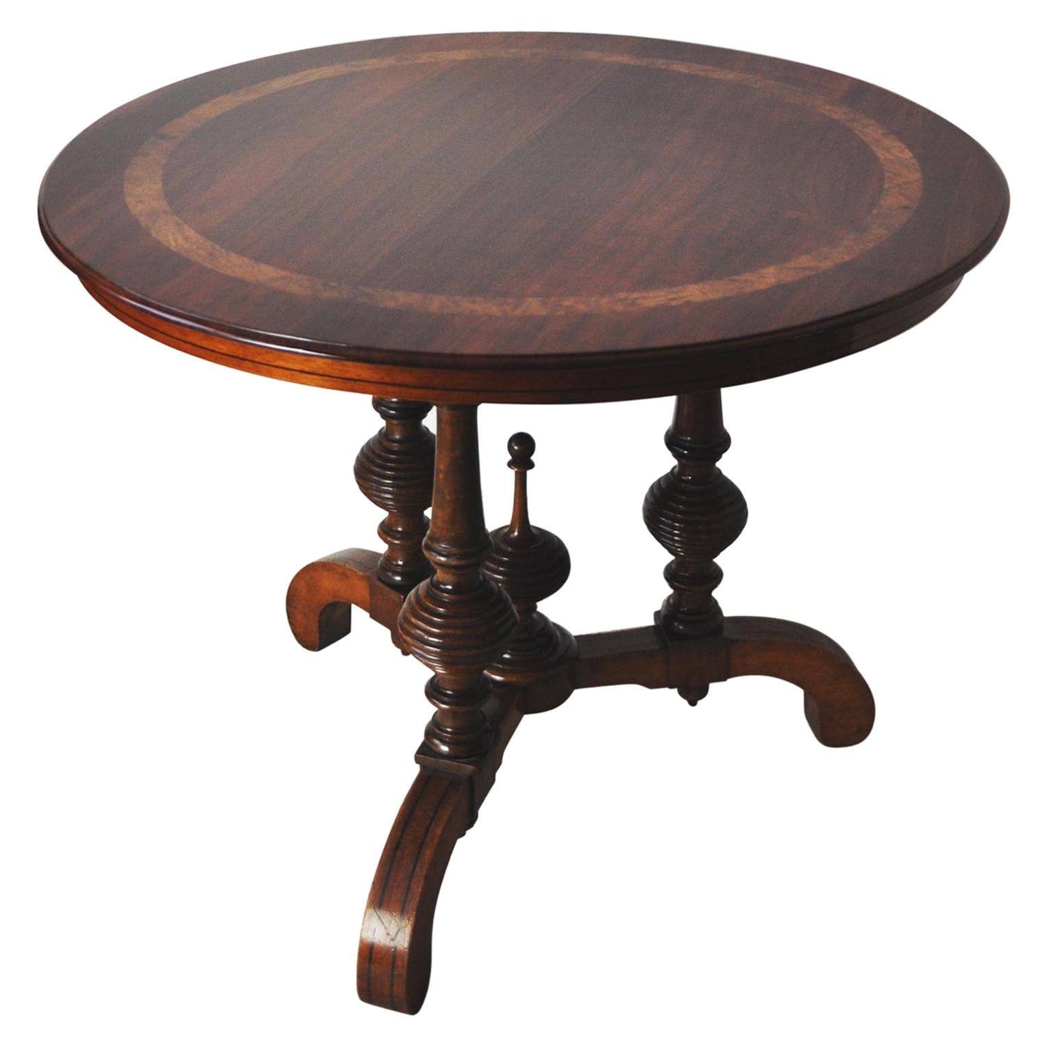 Victorian Burr Walnut, Mahogany and Ebony Circular Centre Table For Sale