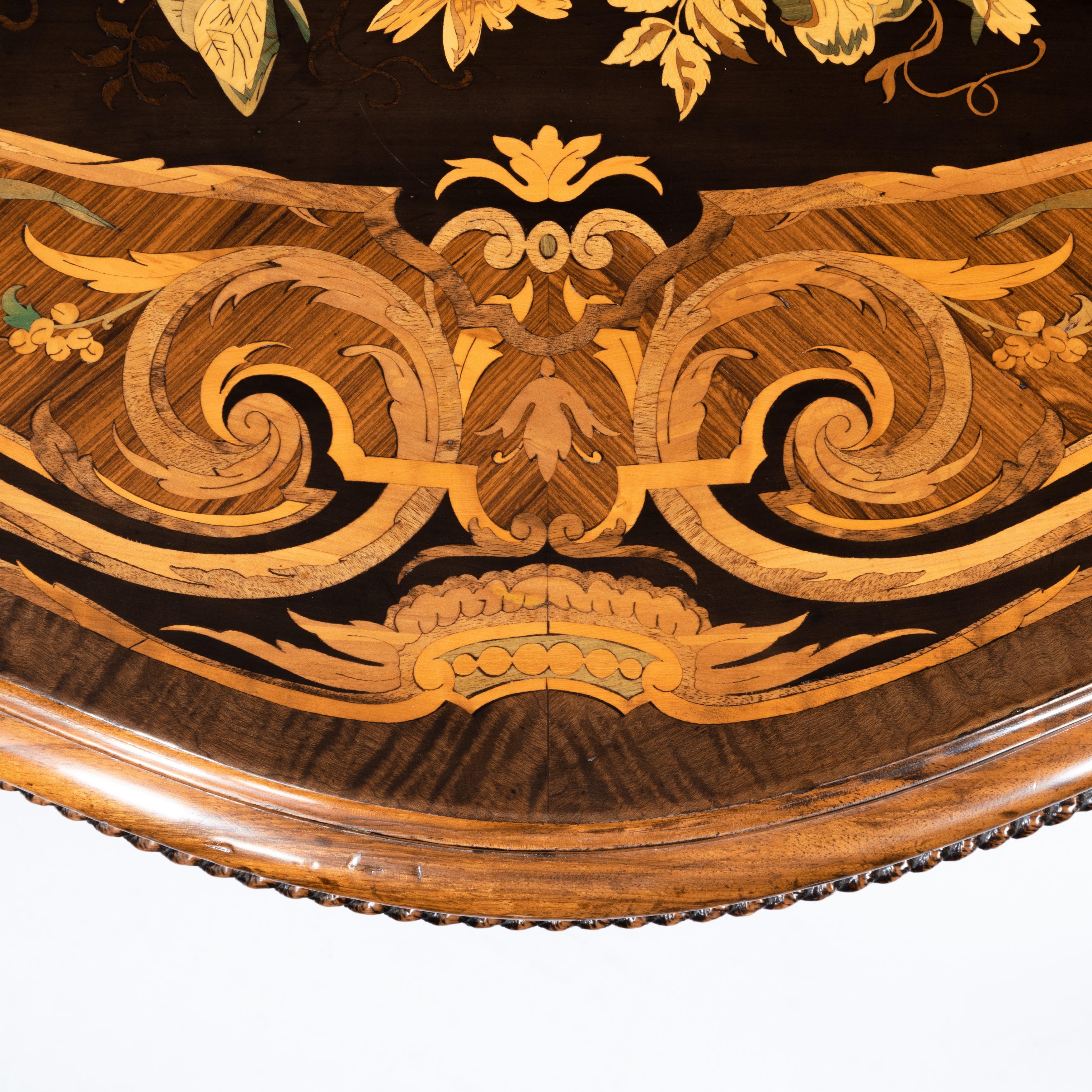 Mid-19th Century Victorian Burr Walnut Marquetry Library Table For Sale