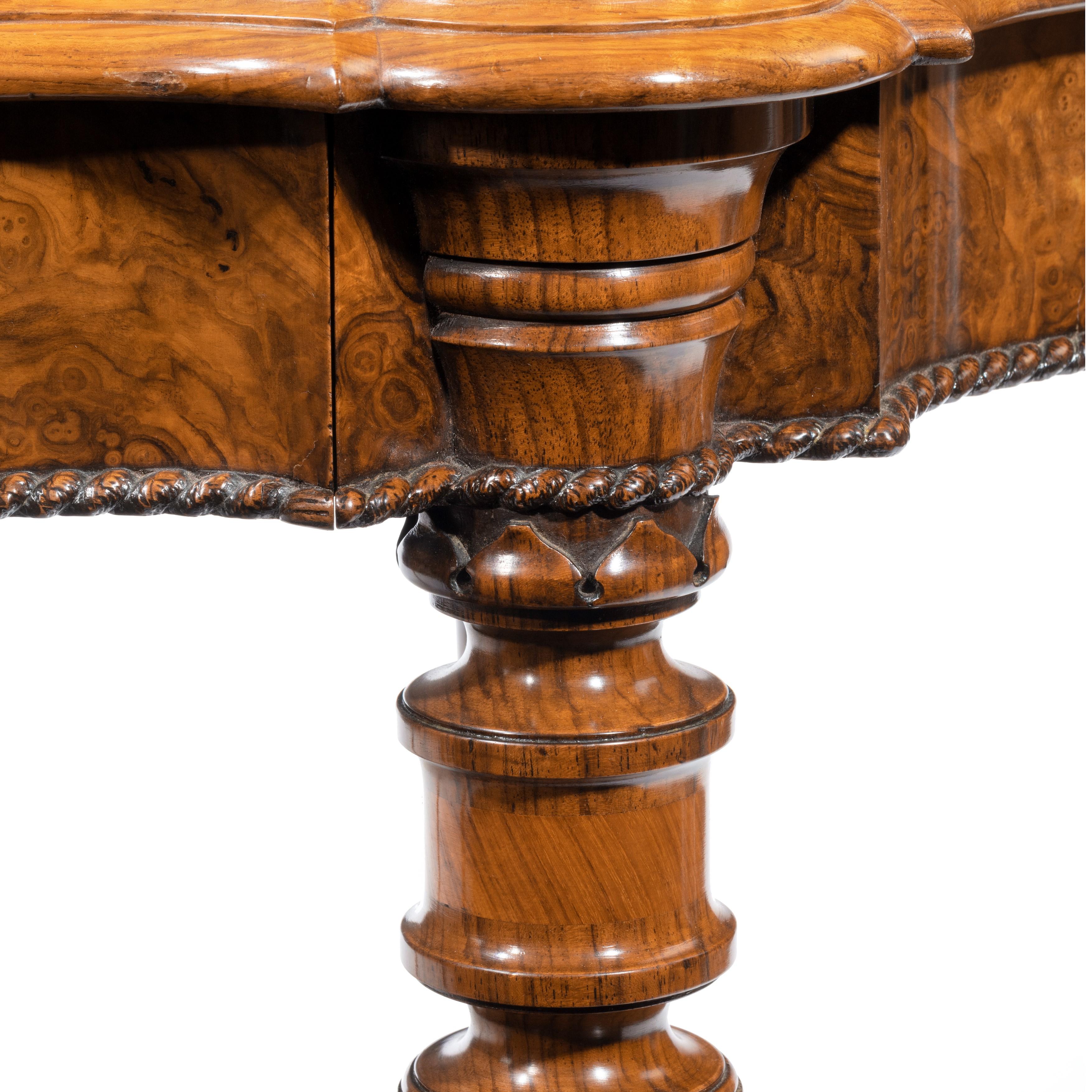 Victorian Burr Walnut Marquetry Library Table For Sale 3