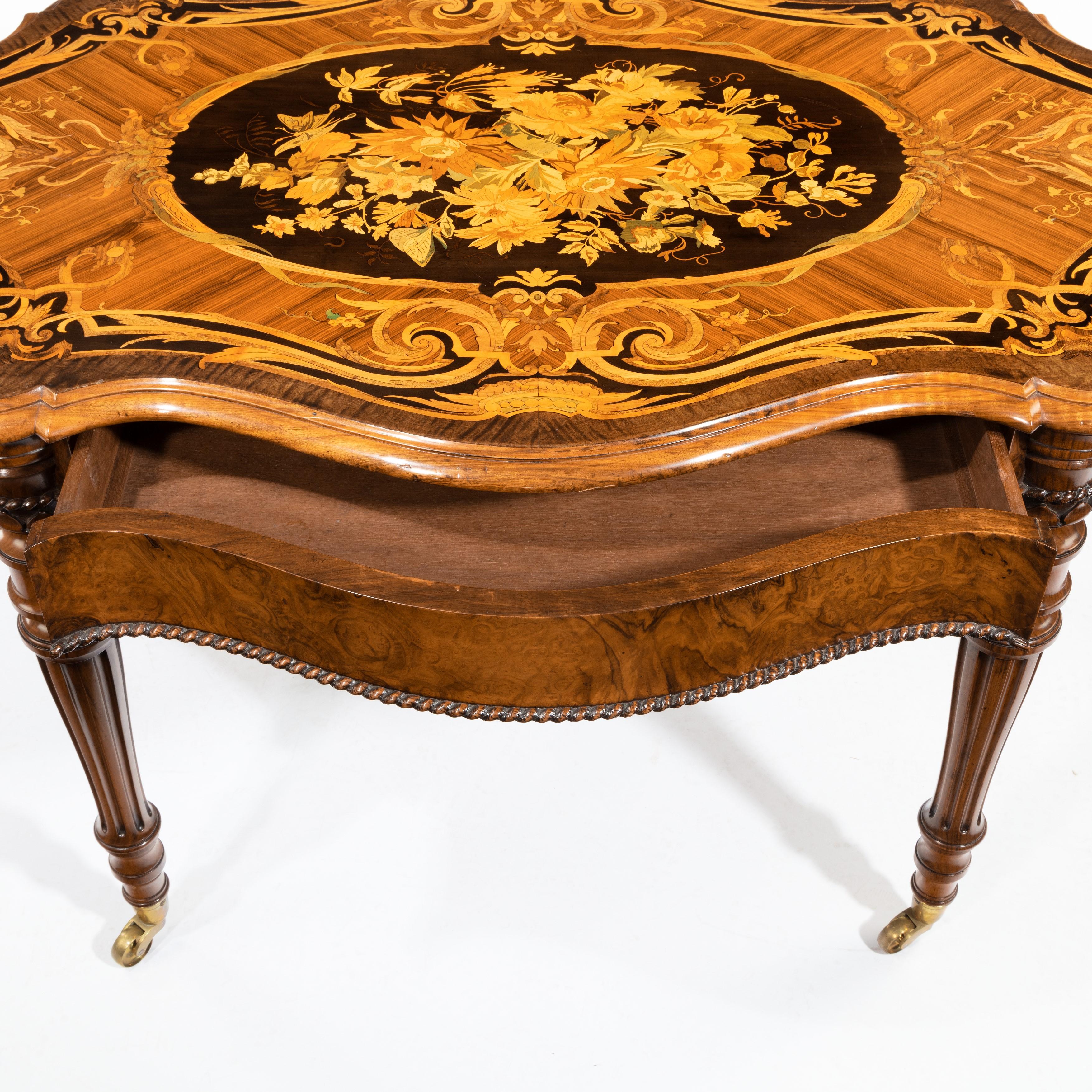 Victorian Burr Walnut Marquetry Library Table For Sale 4