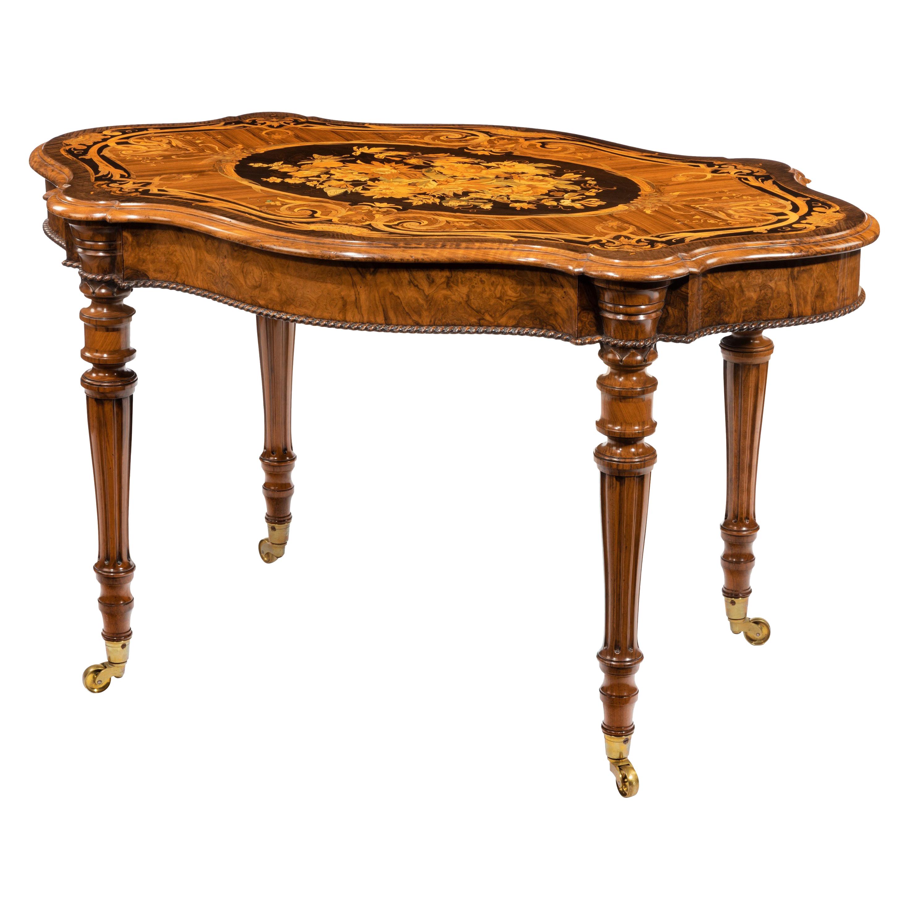 Victorian Burr Walnut Marquetry Library Table For Sale
