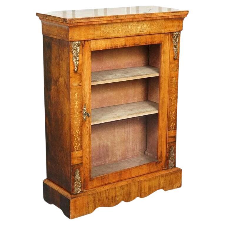 Victorian Burr Walnut Marquetry Pier Glazed Cabinet with Ormolu Mounts, 1880s For Sale