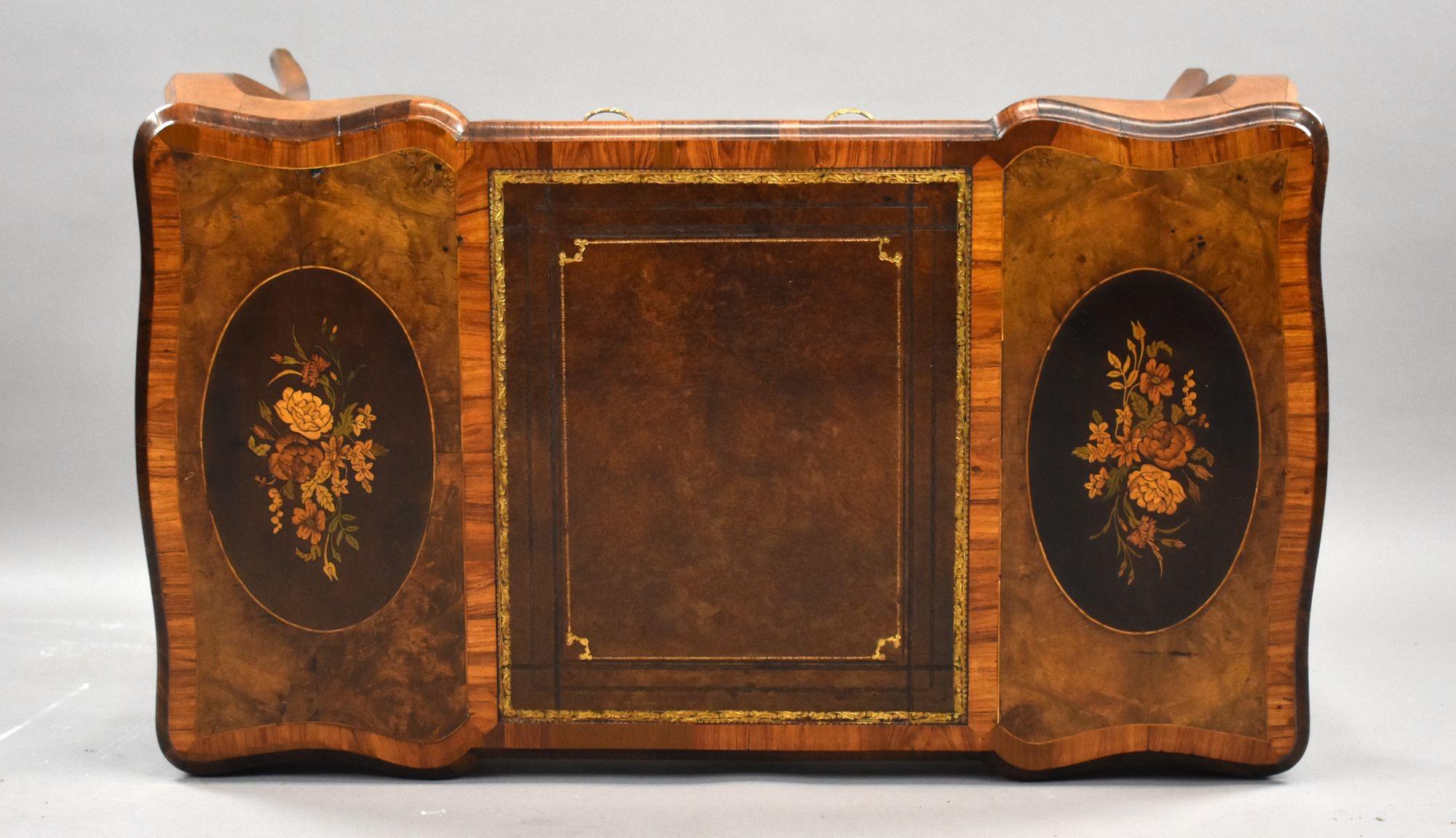 Victorian Burr Walnut & Marquetry Writing Table in vendita 2