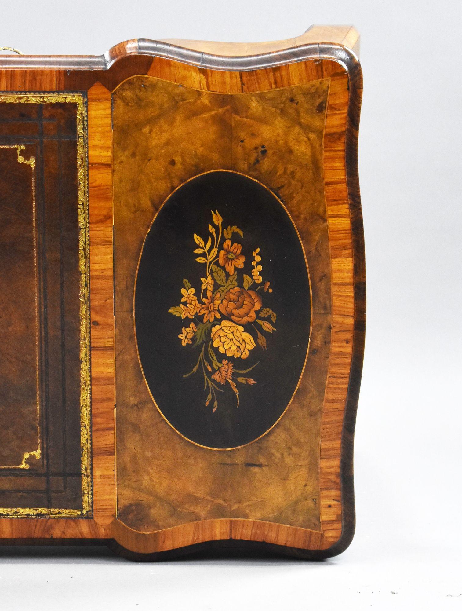 Victorian Burr Walnut & Marquetry Writing Table in vendita 3