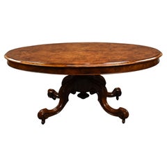 Antique Victorian Burr Walnut Oval Coffee Table