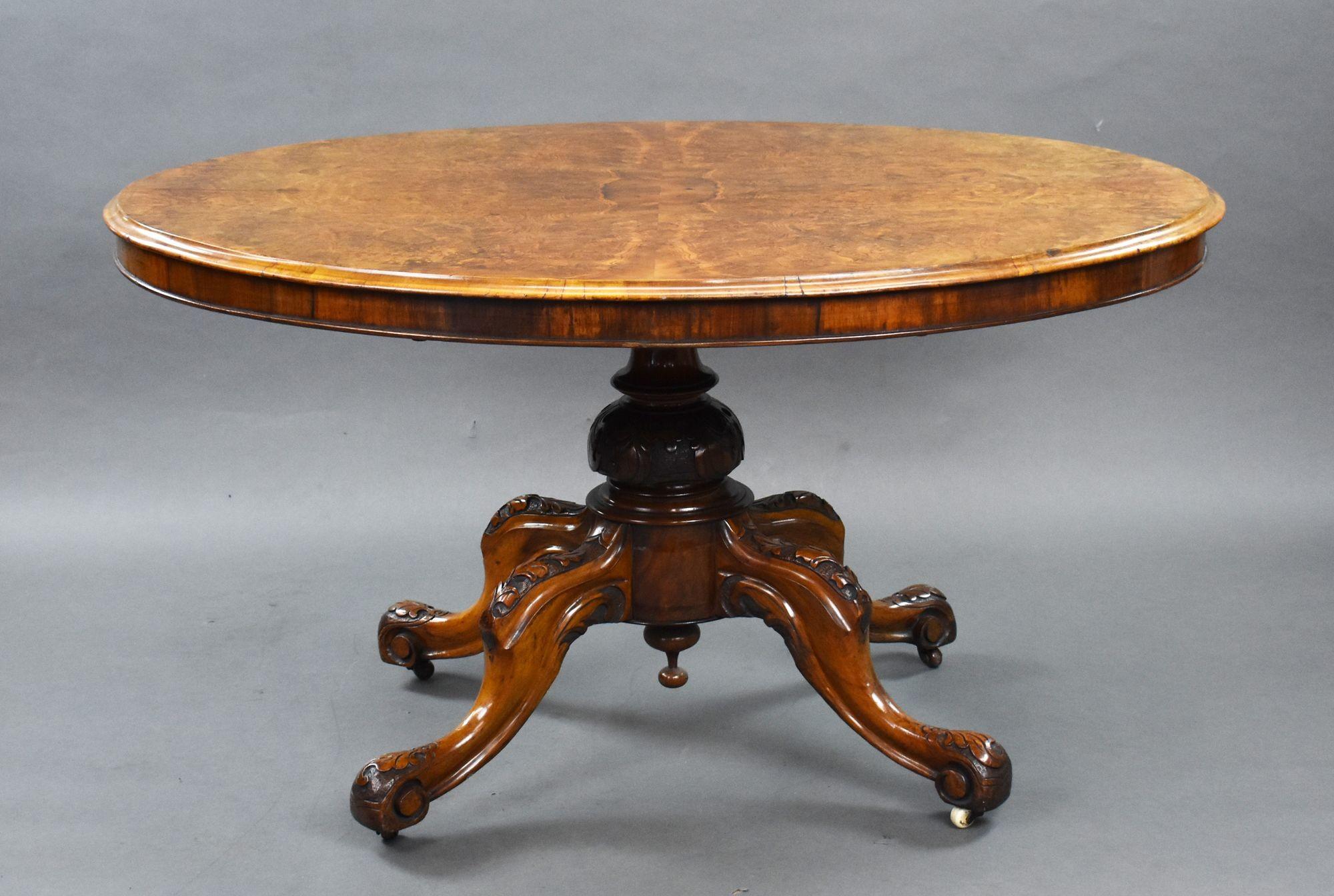 Victorian Burr Walnut Oval Loo Table In Good Condition In Chelmsford, Essex