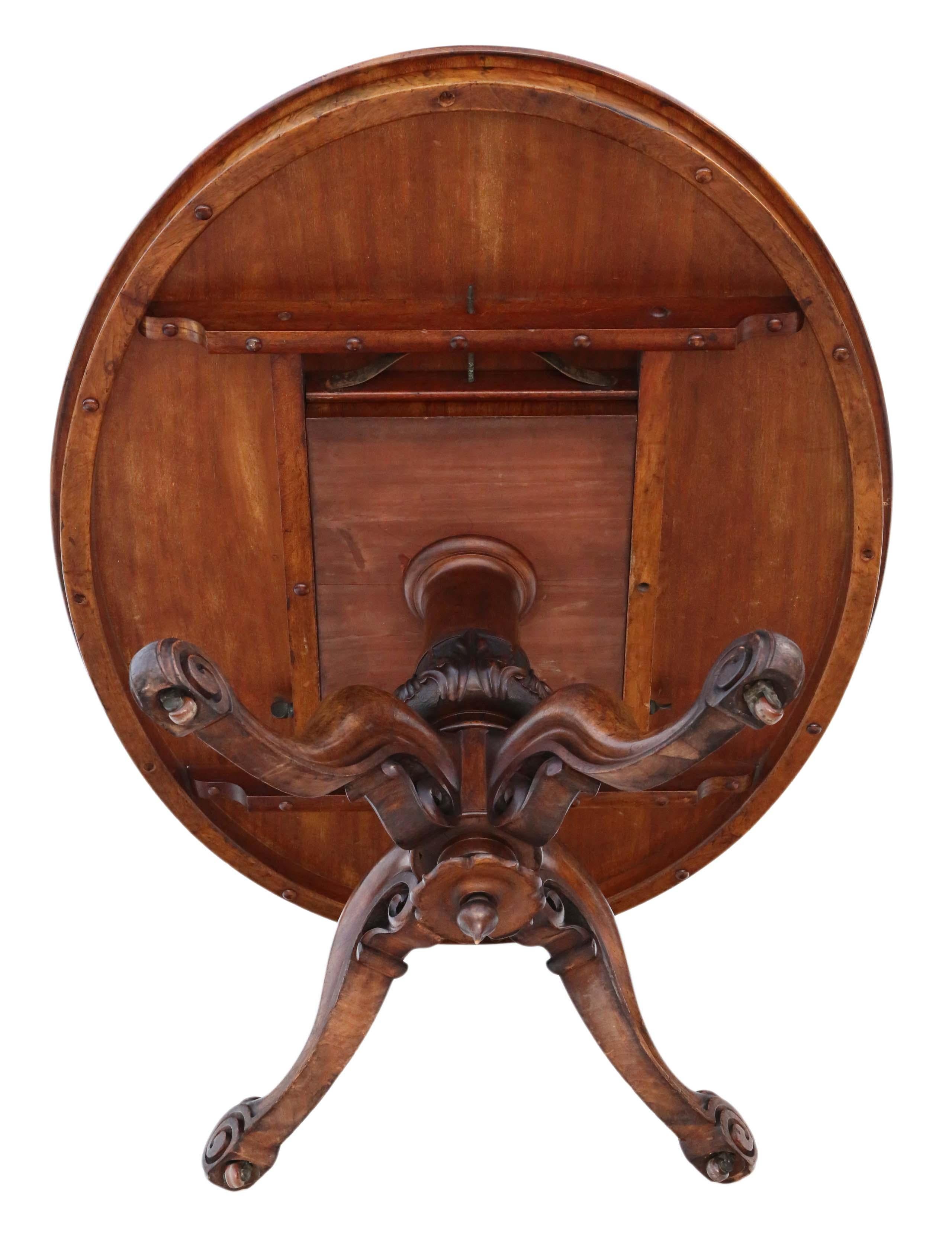 Antique quality Victorian Burr Walnut Oval Loo Tilt-Top Table 19th Century 7