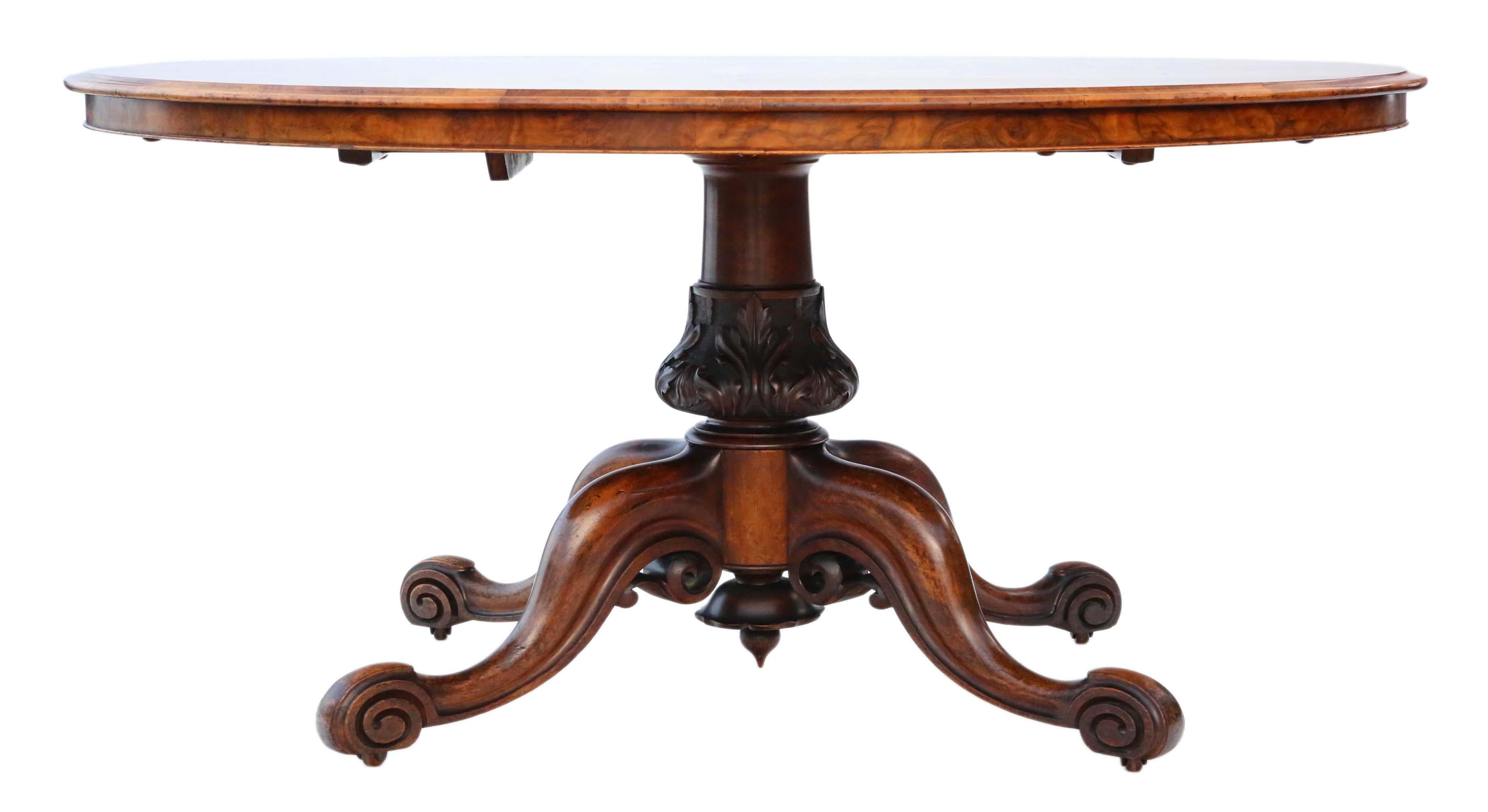 Antique quality Victorian Burr Walnut Oval Loo Tilt-Top Table 19th Century In Good Condition In Wisbech, Cambridgeshire