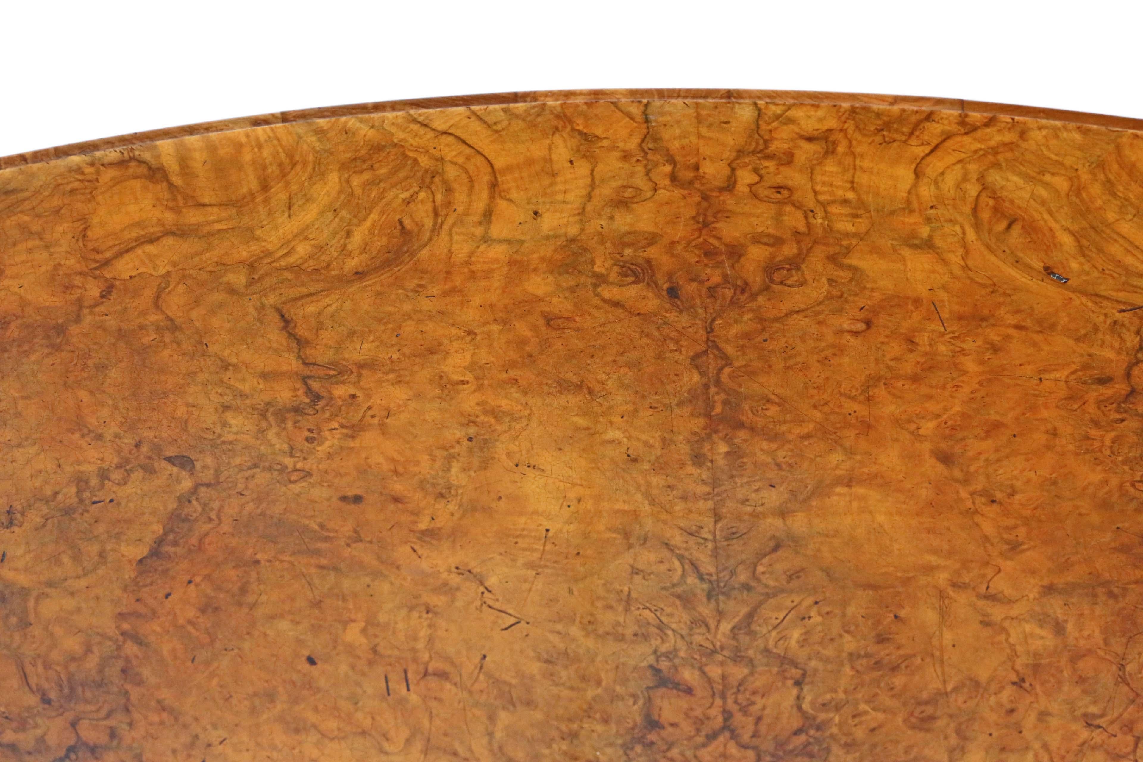 Antique quality Victorian Burr Walnut Oval Loo Tilt-Top Table 19th Century 4