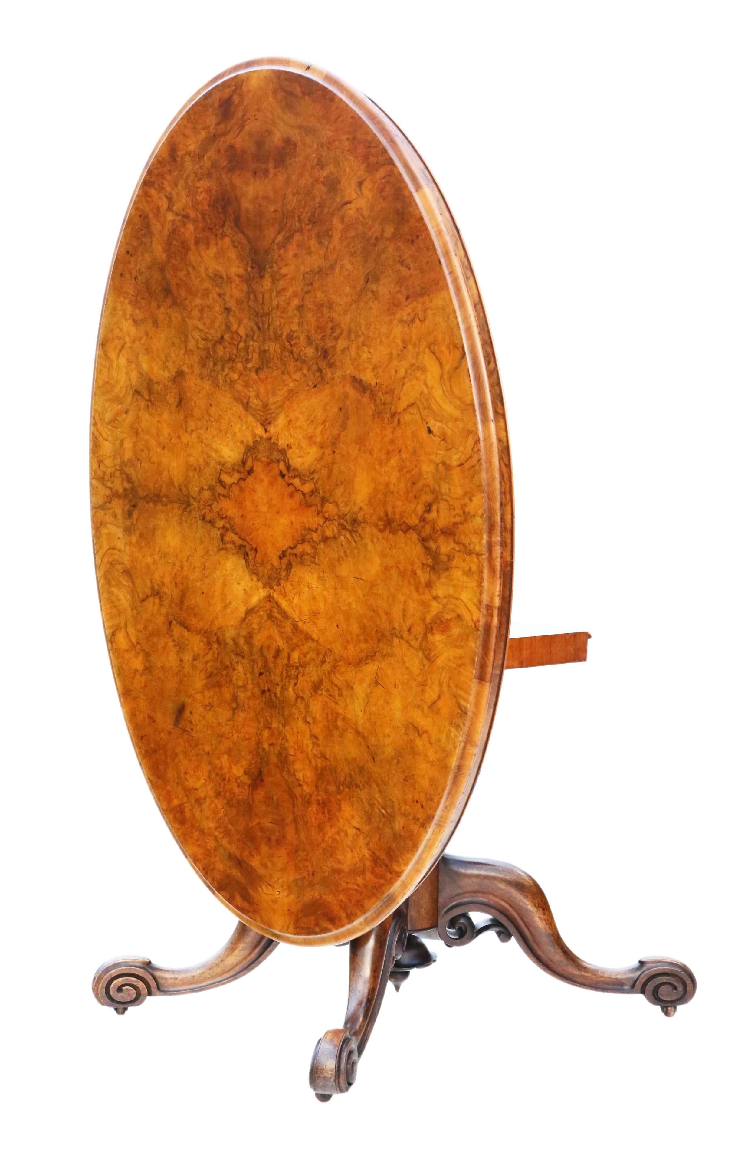 Antique quality Victorian Burr Walnut Oval Loo Tilt-Top Table 19th Century 5