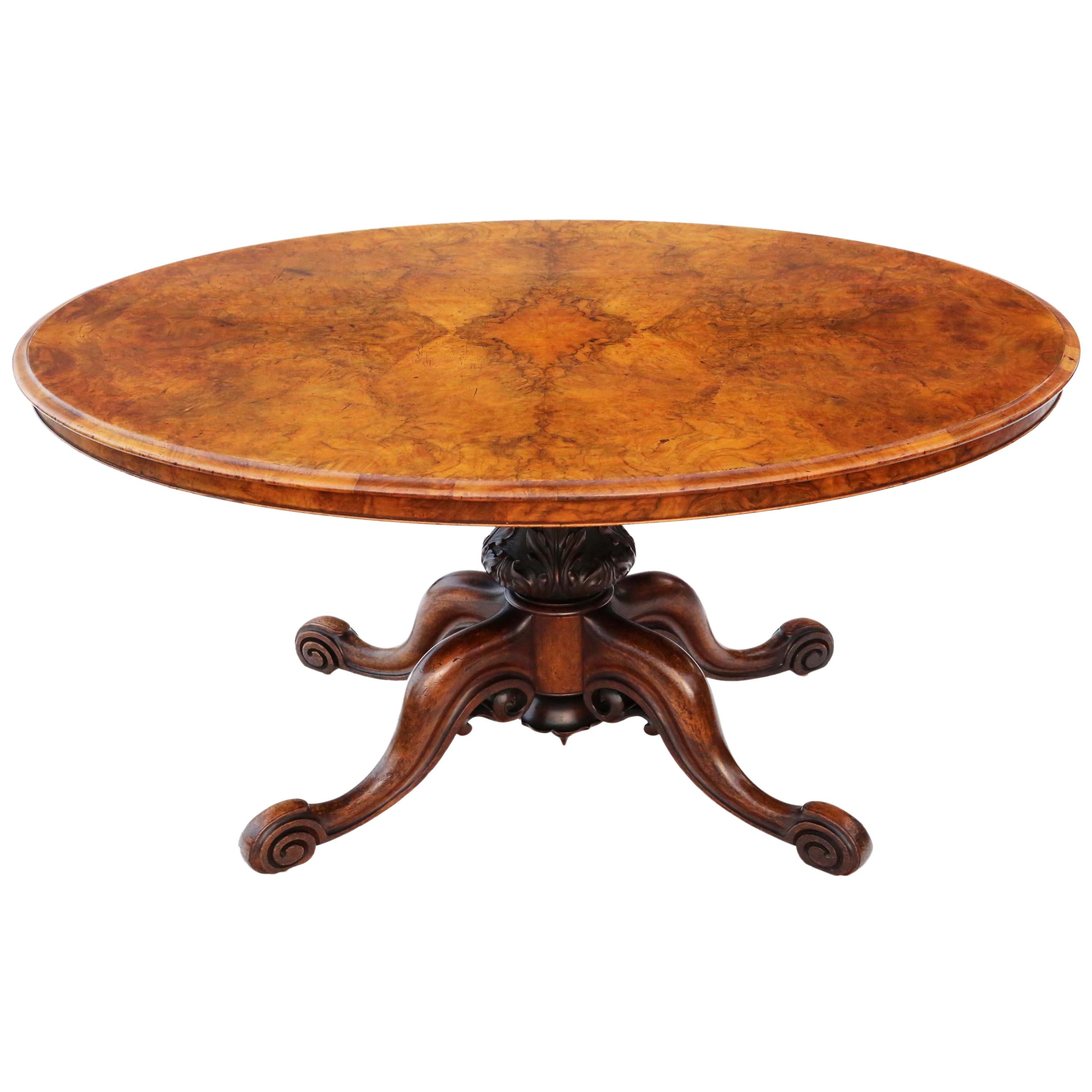 Antique quality Victorian Burr Walnut Oval Loo Tilt-Top Table 19th Century