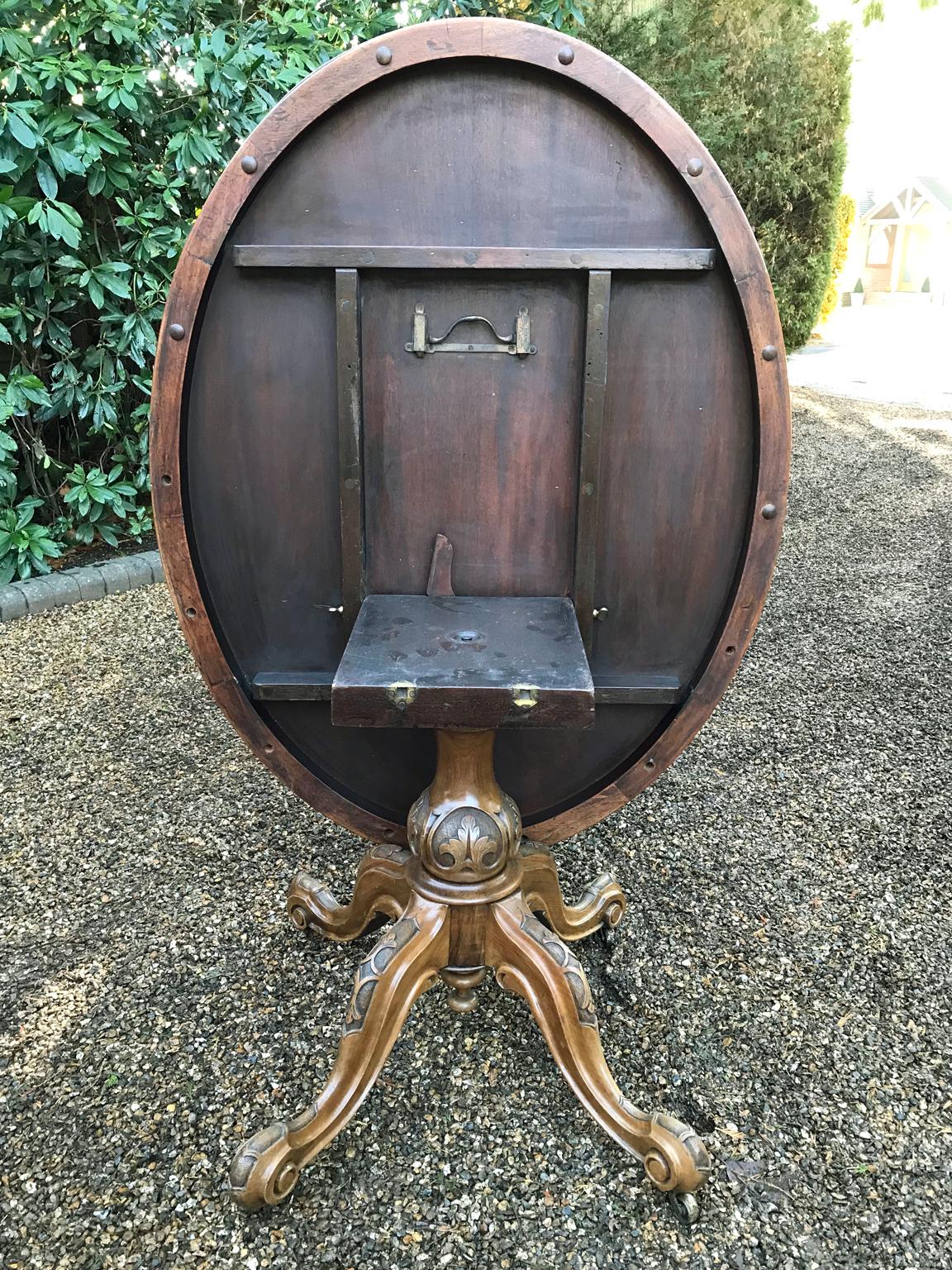 British Victorian Burr Walnut Oval Tilt-Top Breakfast Table
