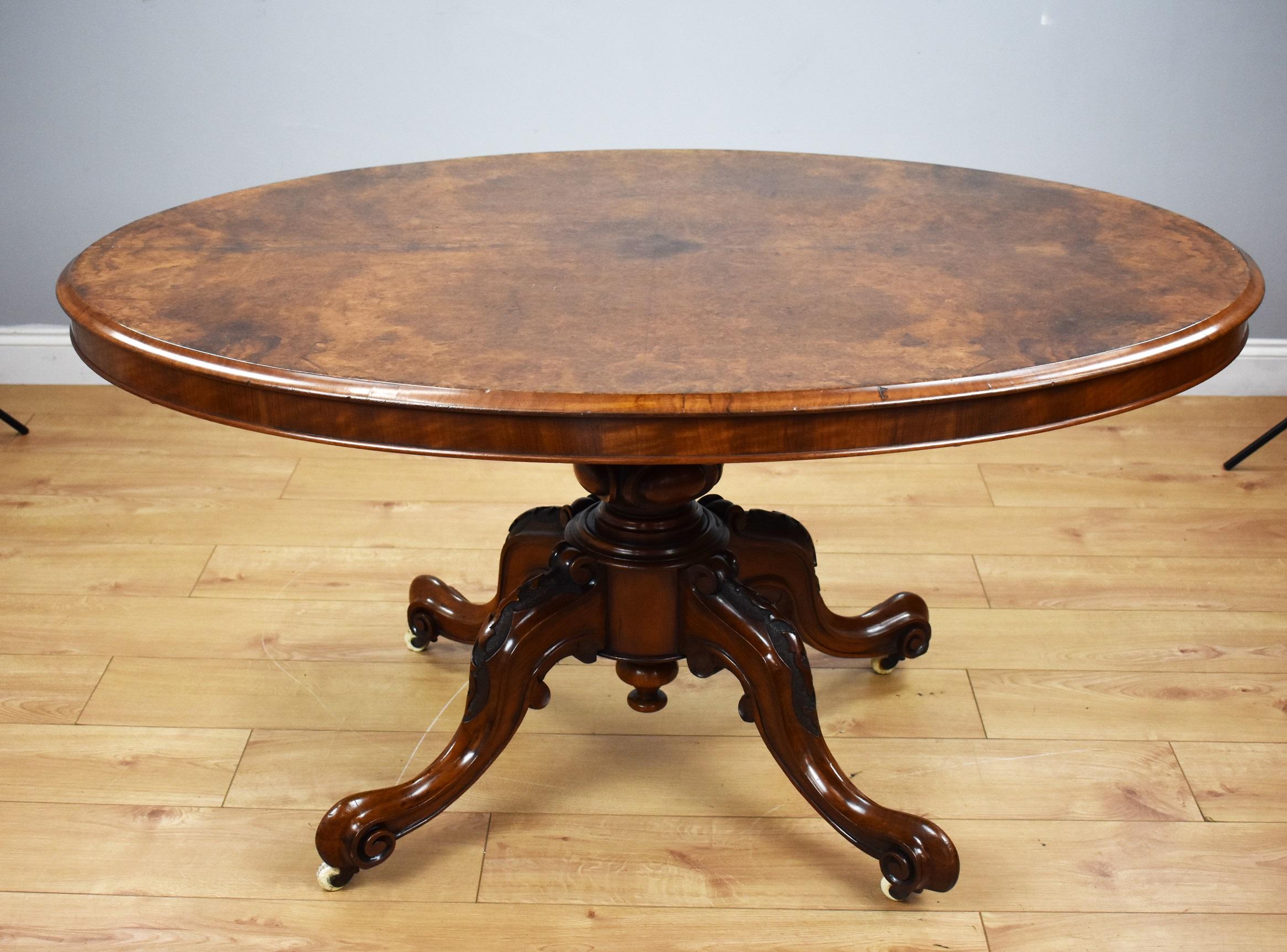 European Victorian Burr Walnut Oval Tilt Top Table