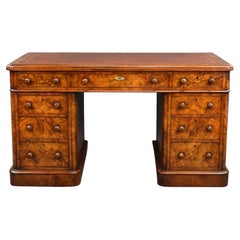 Victorian Burr Walnut Pedestal Desk