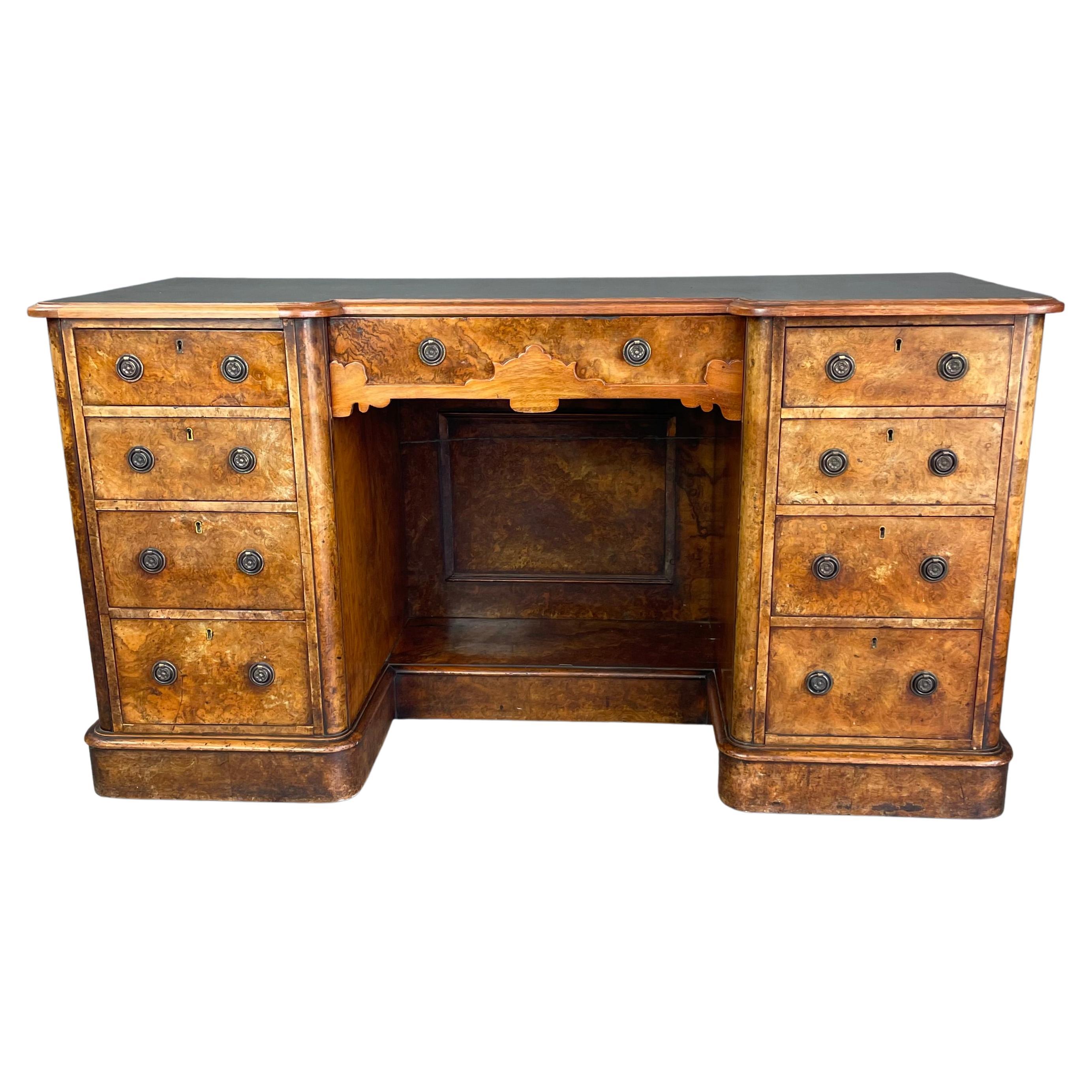 Vintage Victorian Style Burr Walnut Kidney Shaped Desk at 1stDibs