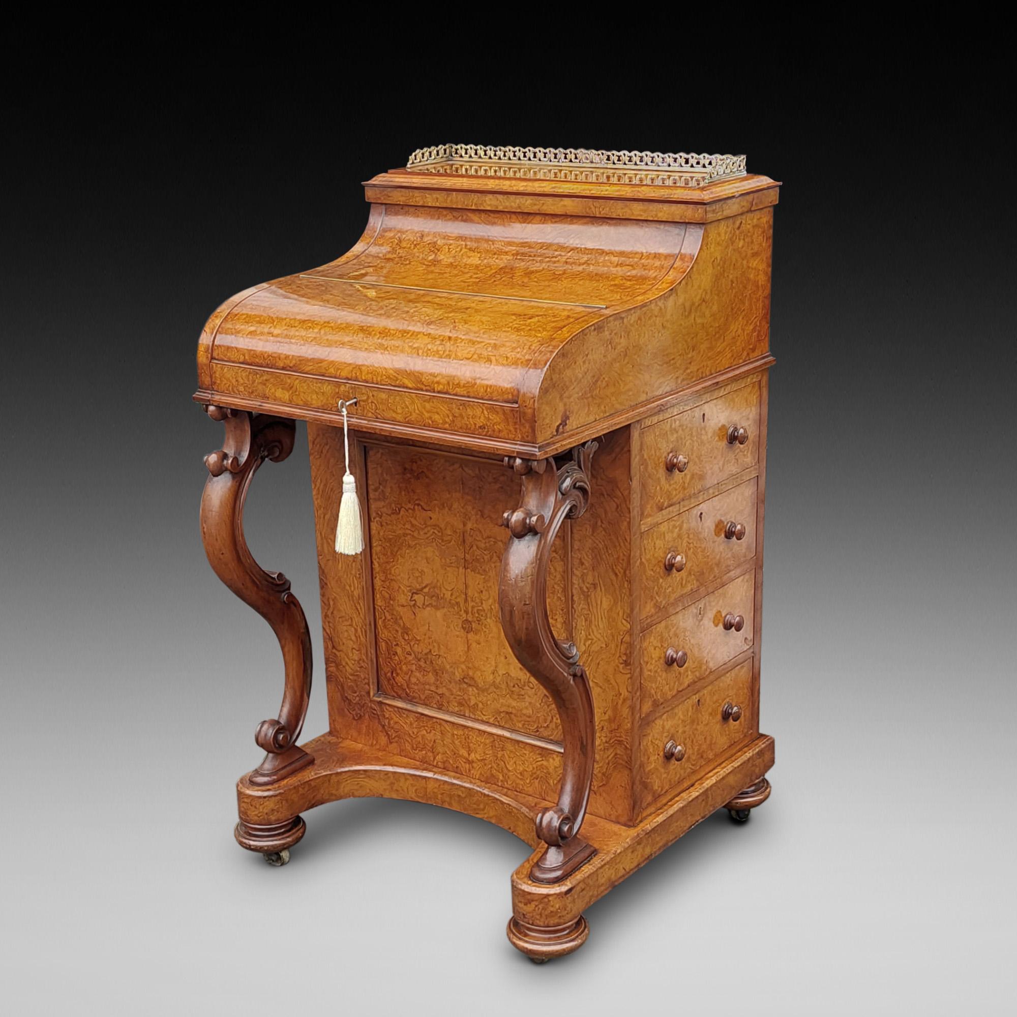 High Victorian Victorian Burr Walnut Piano Top Pop Up Davenport For Sale