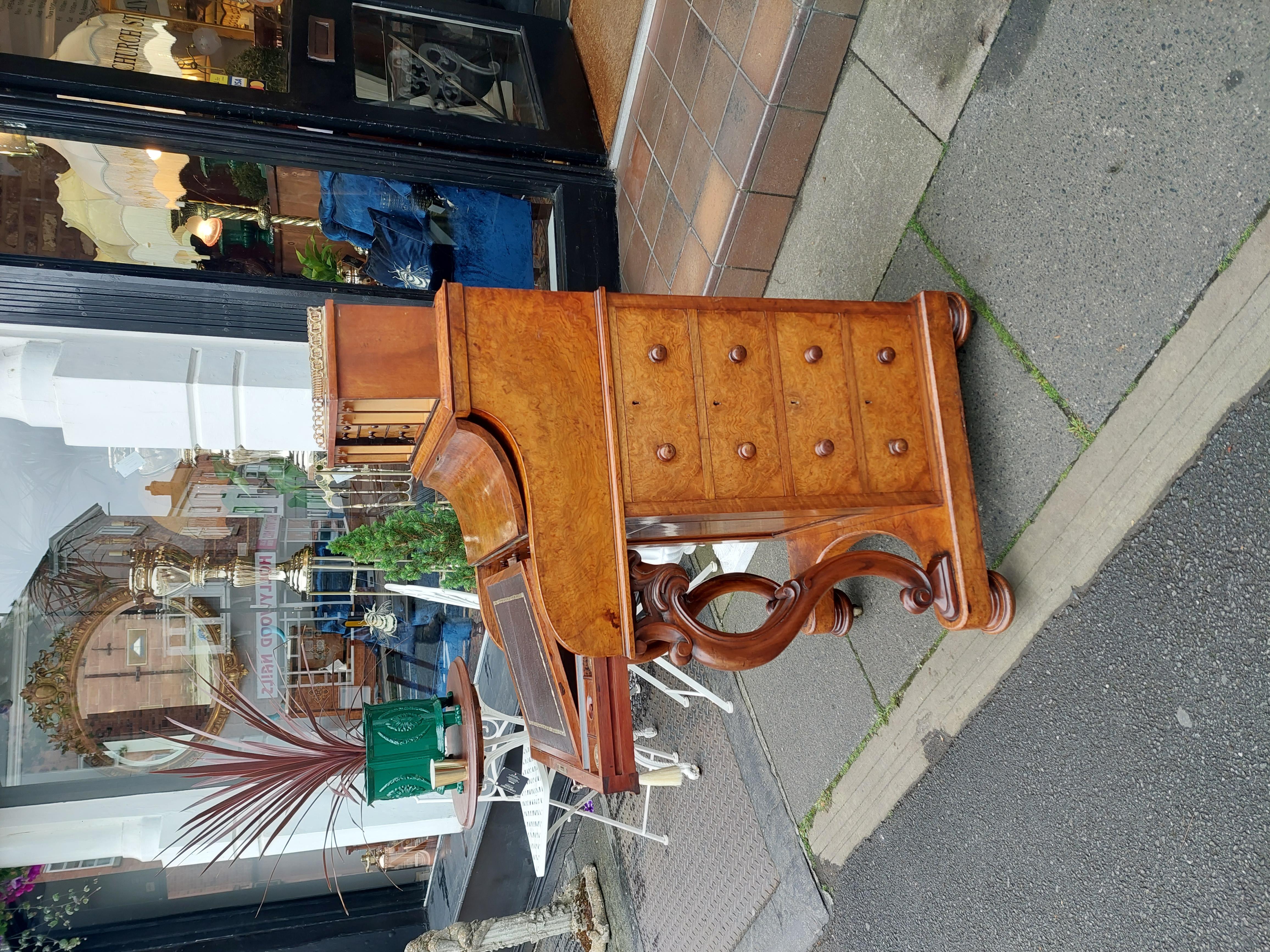 English Victorian Burr Walnut Piano Top Pop Up Davenport For Sale