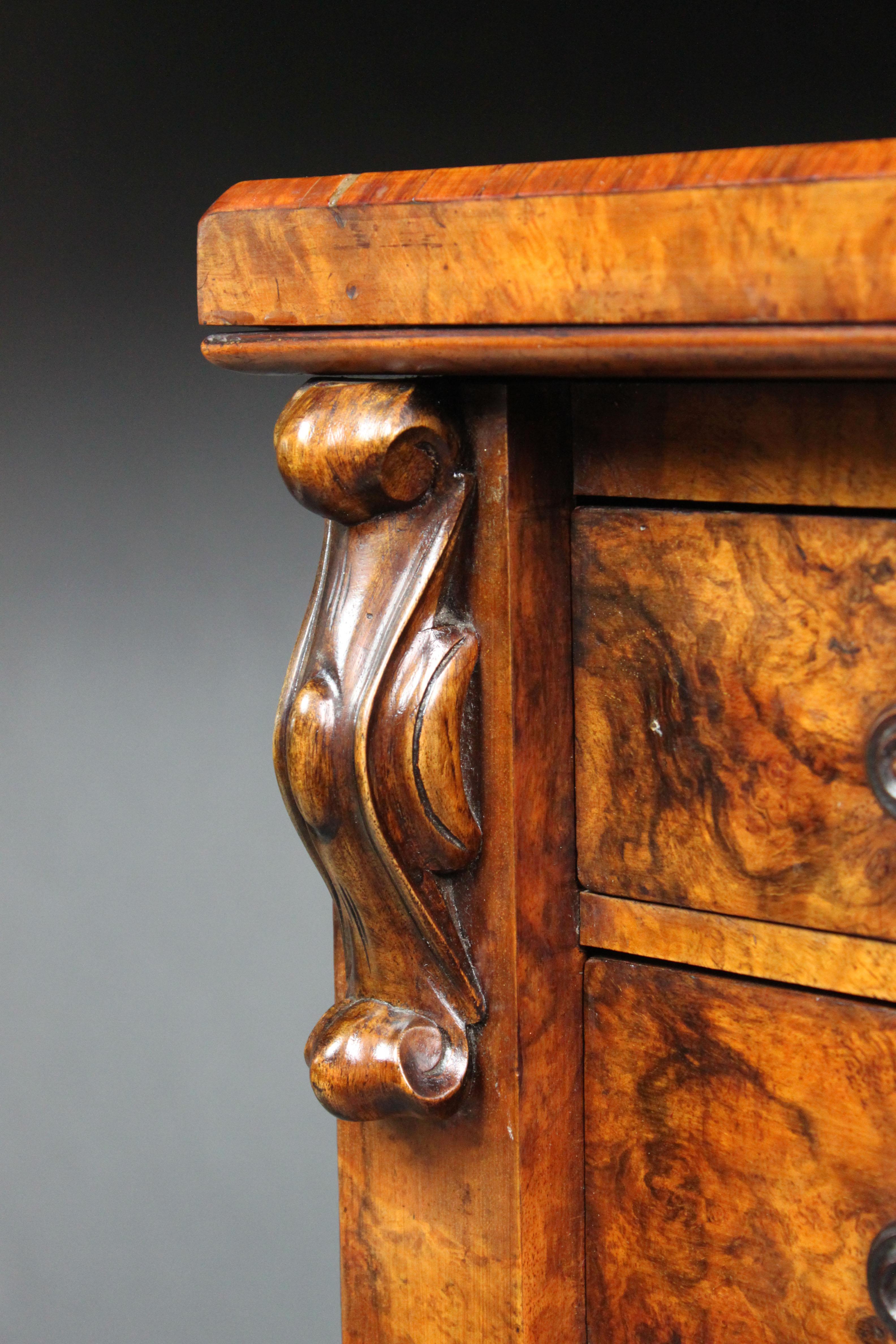 19th Century Victorian Burr Walnut Secretaire Wellington Chest