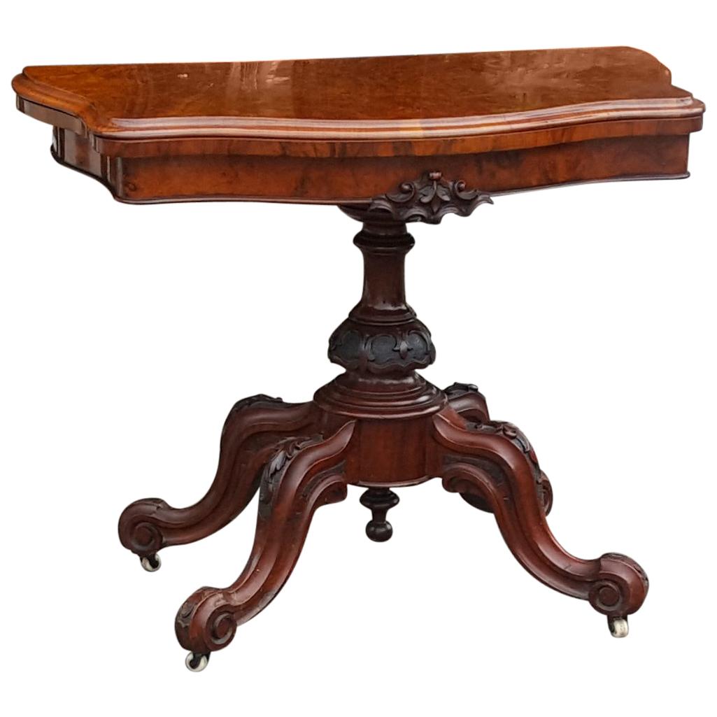 Victorian Burr Walnut Serpentine Card Table