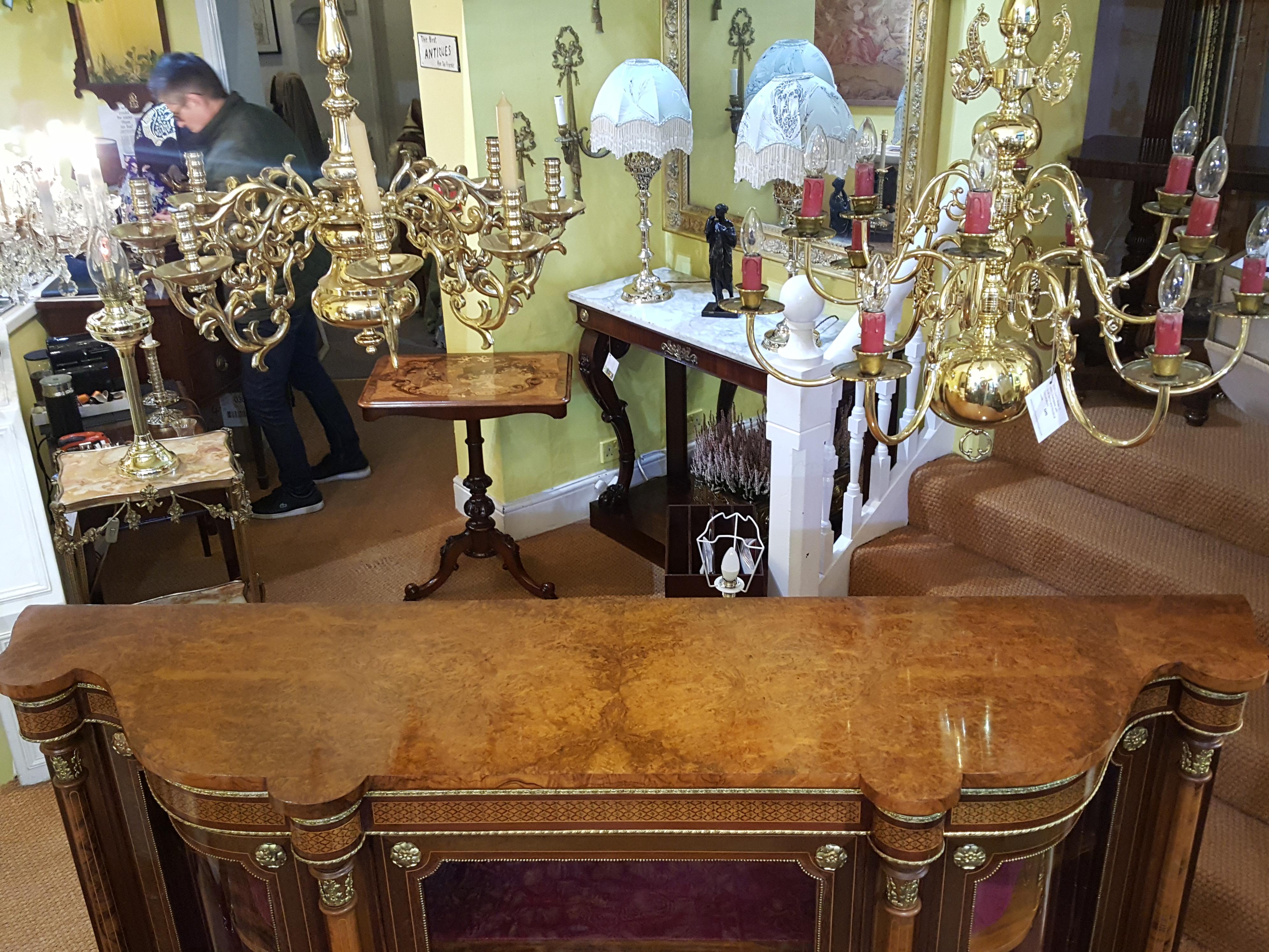 High Victorian Victorian Burr Walnut Serpentine Credenza For Sale