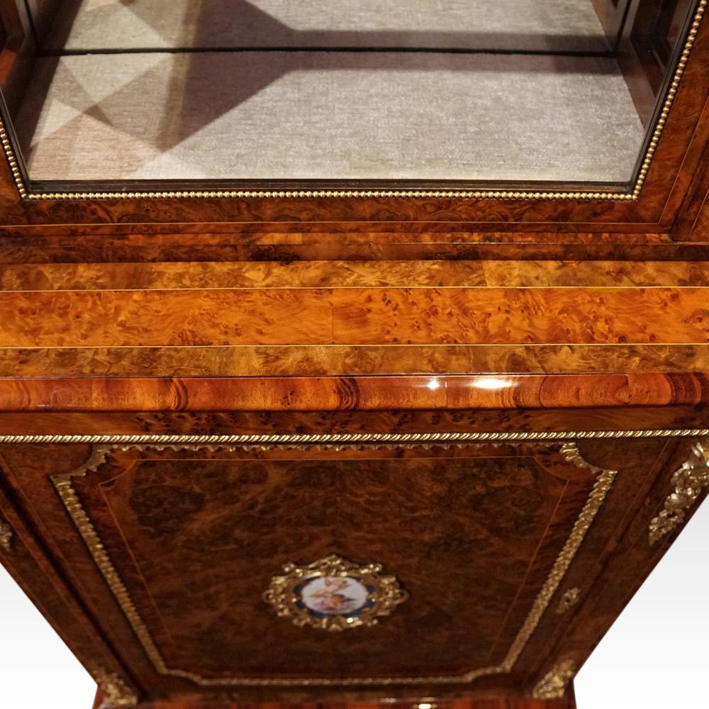 Victorian burr walnut sevres mounted pier cabinet For Sale 7