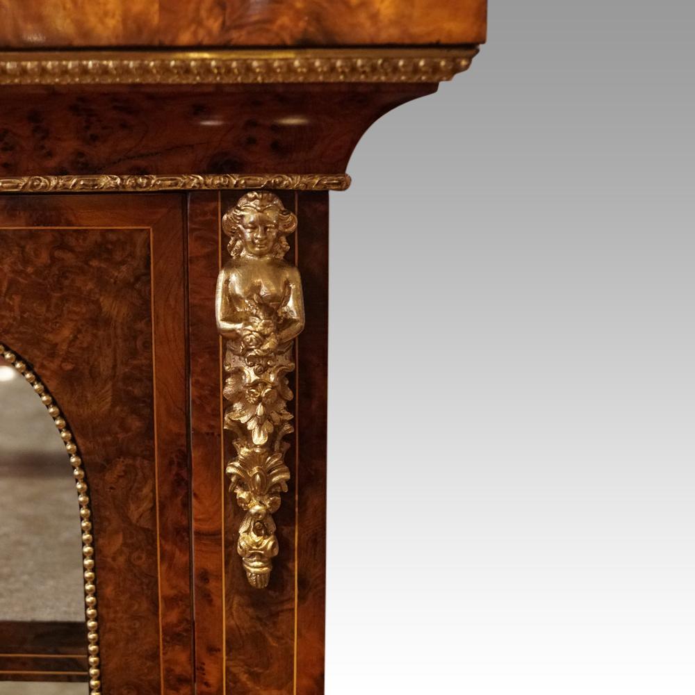 Victorian burr walnut sevres mounted pier cabinet For Sale 8