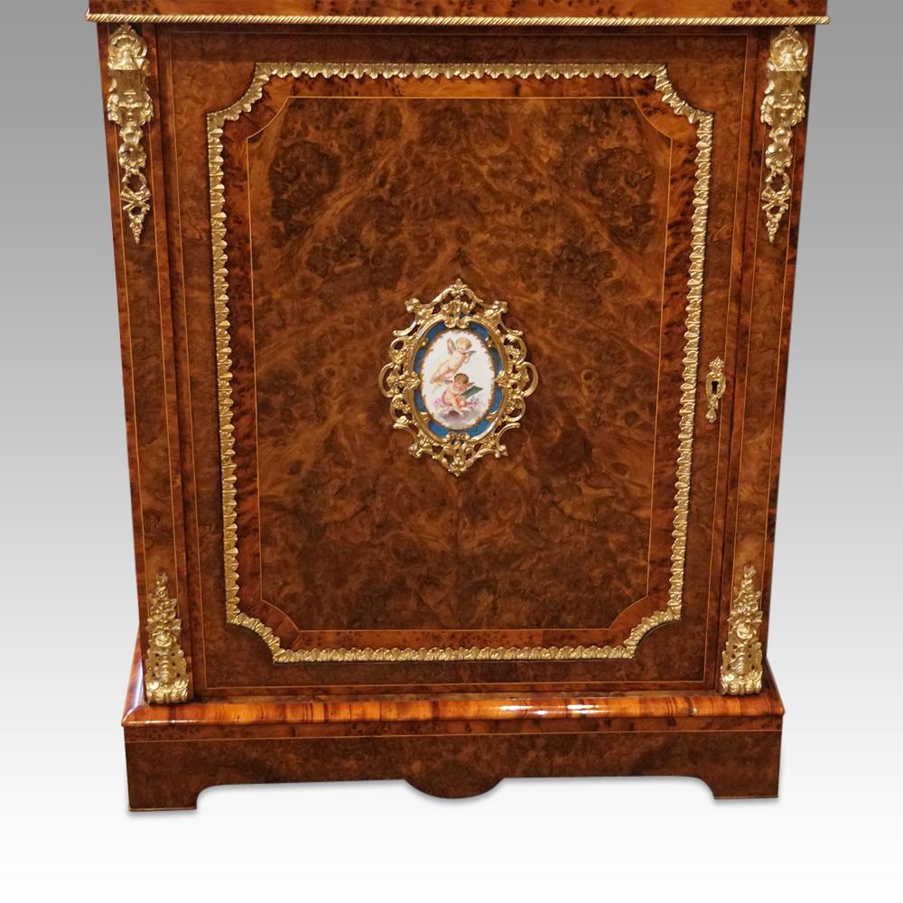 Victorian burr walnut sevres mounted pier cabinet In Good Condition For Sale In Salisbury, GB