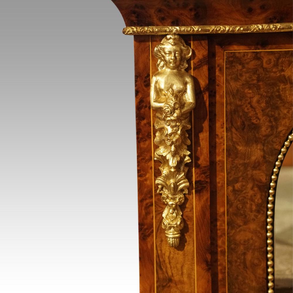 Victorian burr walnut sevres mounted pier cabinet For Sale 2