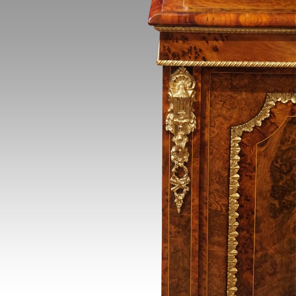 Victorian burr walnut sevres mounted pier cabinet For Sale 3