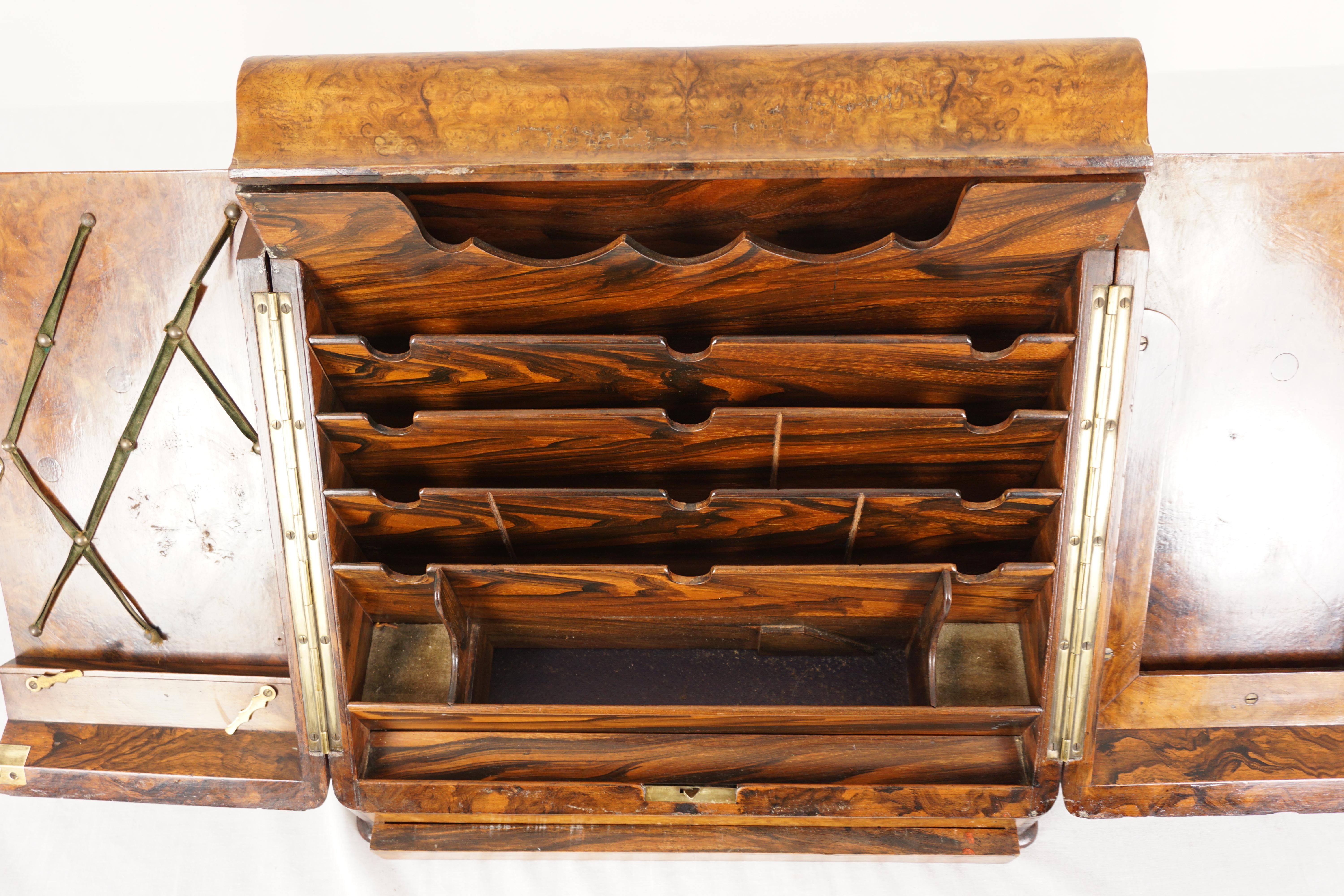 Victorian Burr Walnut Stationary/Writing Box, Letter Rack, Scotland 1880, H970 In Good Condition For Sale In Vancouver, BC