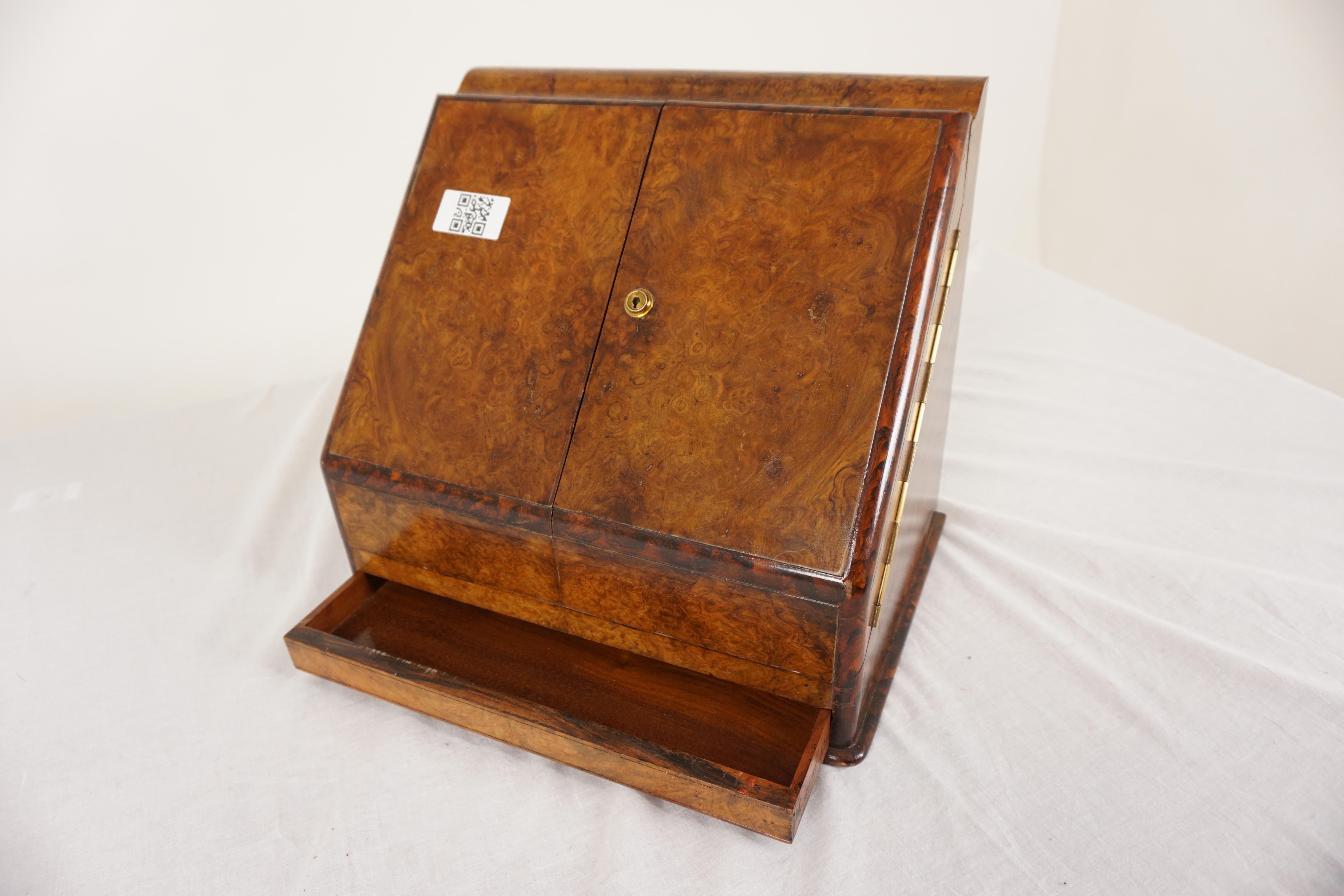 Viktorianische Schreibkasten aus Wurzelnussholz, Schachtel, Briefständer, Schottland 1880, H970 im Angebot 1